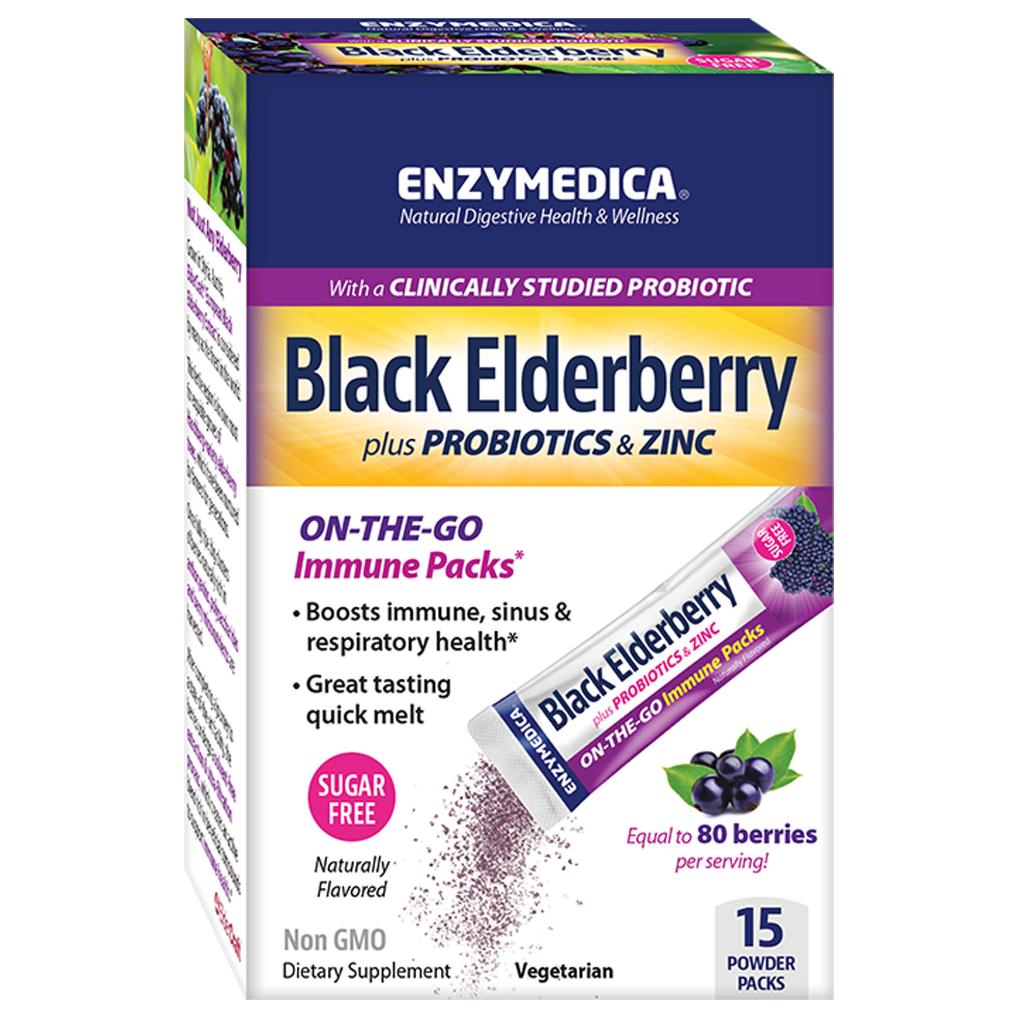Enzymedica, Black Elderberry Plus Probiotics & Zinc, 15 Powder Packs