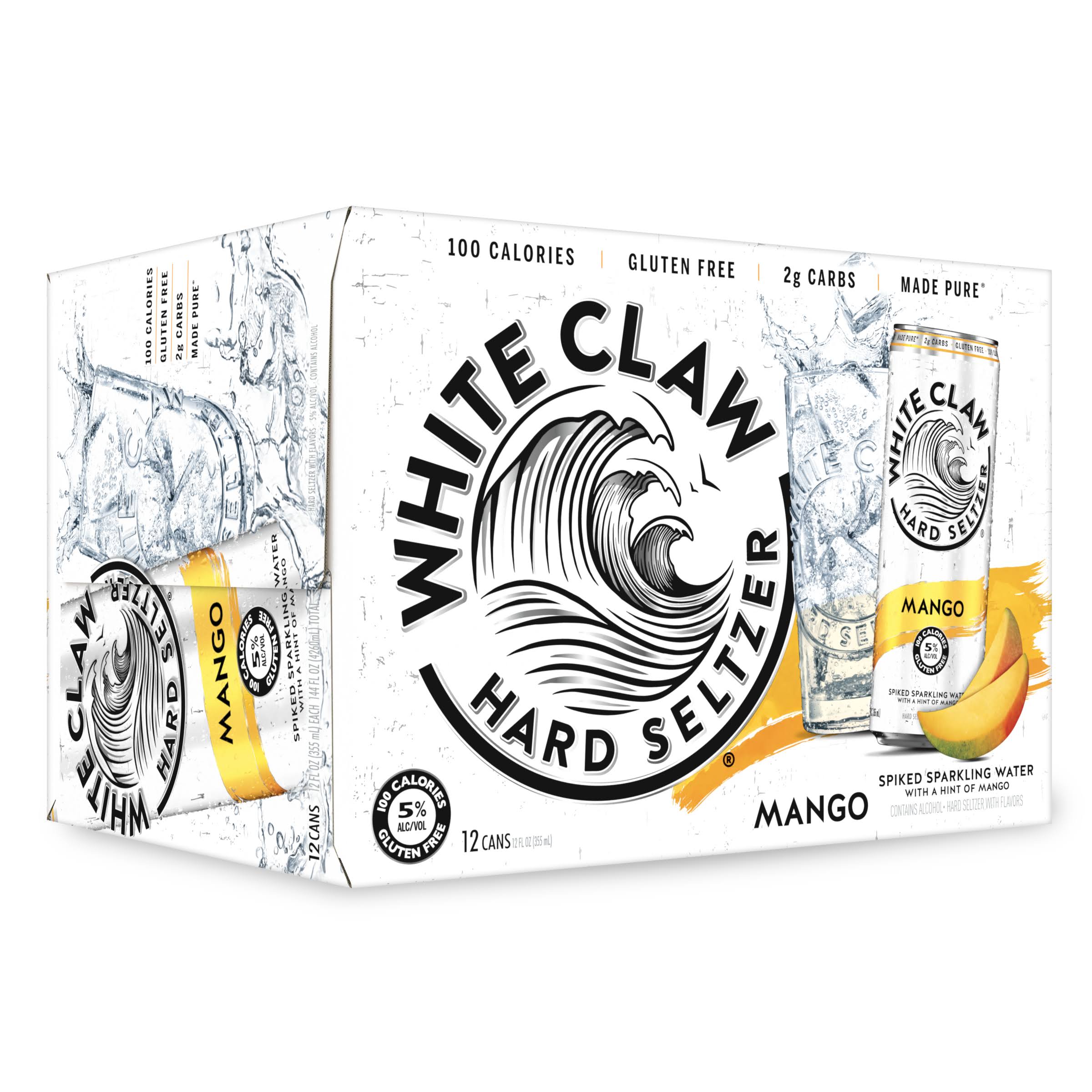 White Claw Hard Seltzer, Mango - 12 pack, 12 fl oz