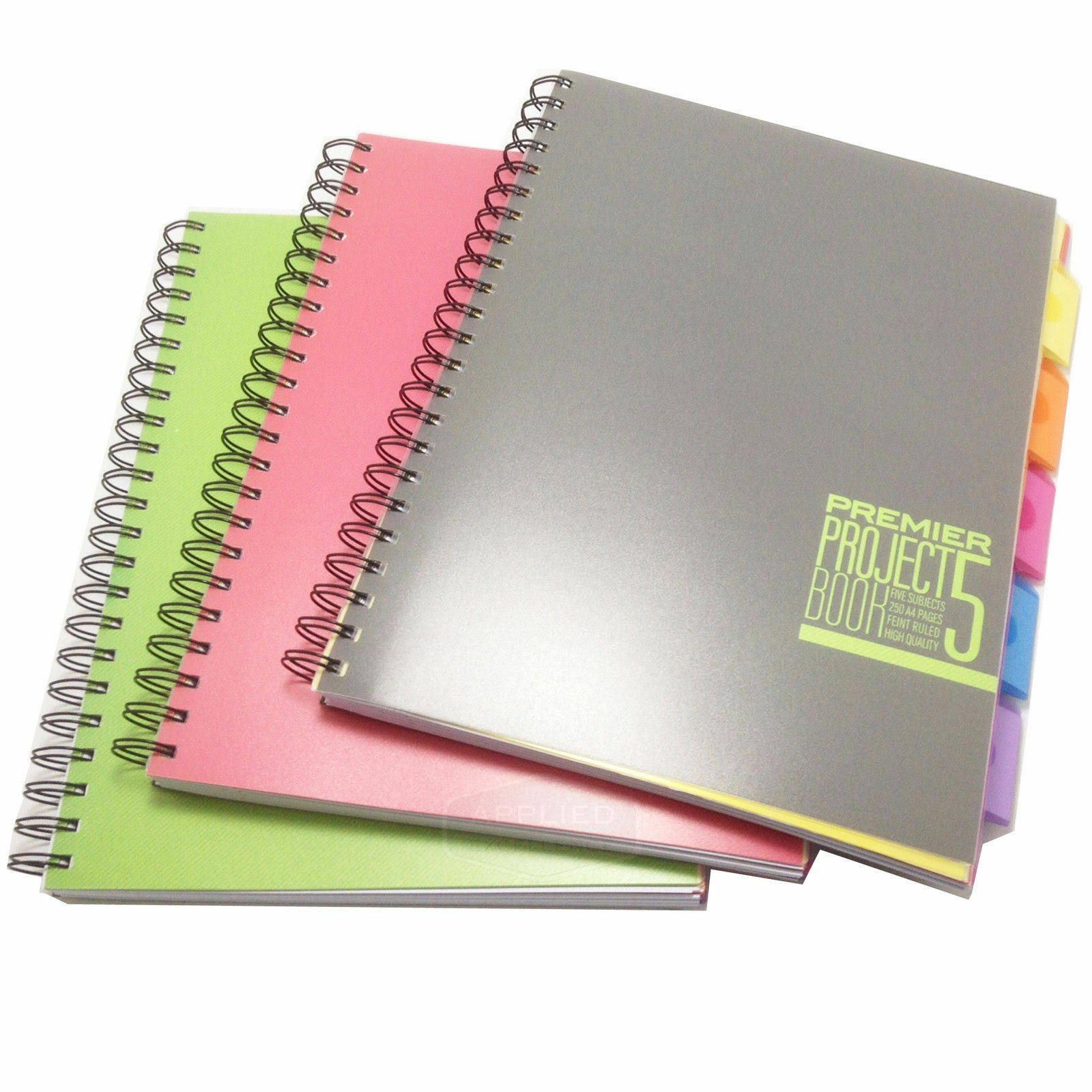 A4 Project Book Lined Notebook with 5 Colour Dividers Spiral Writing Pad