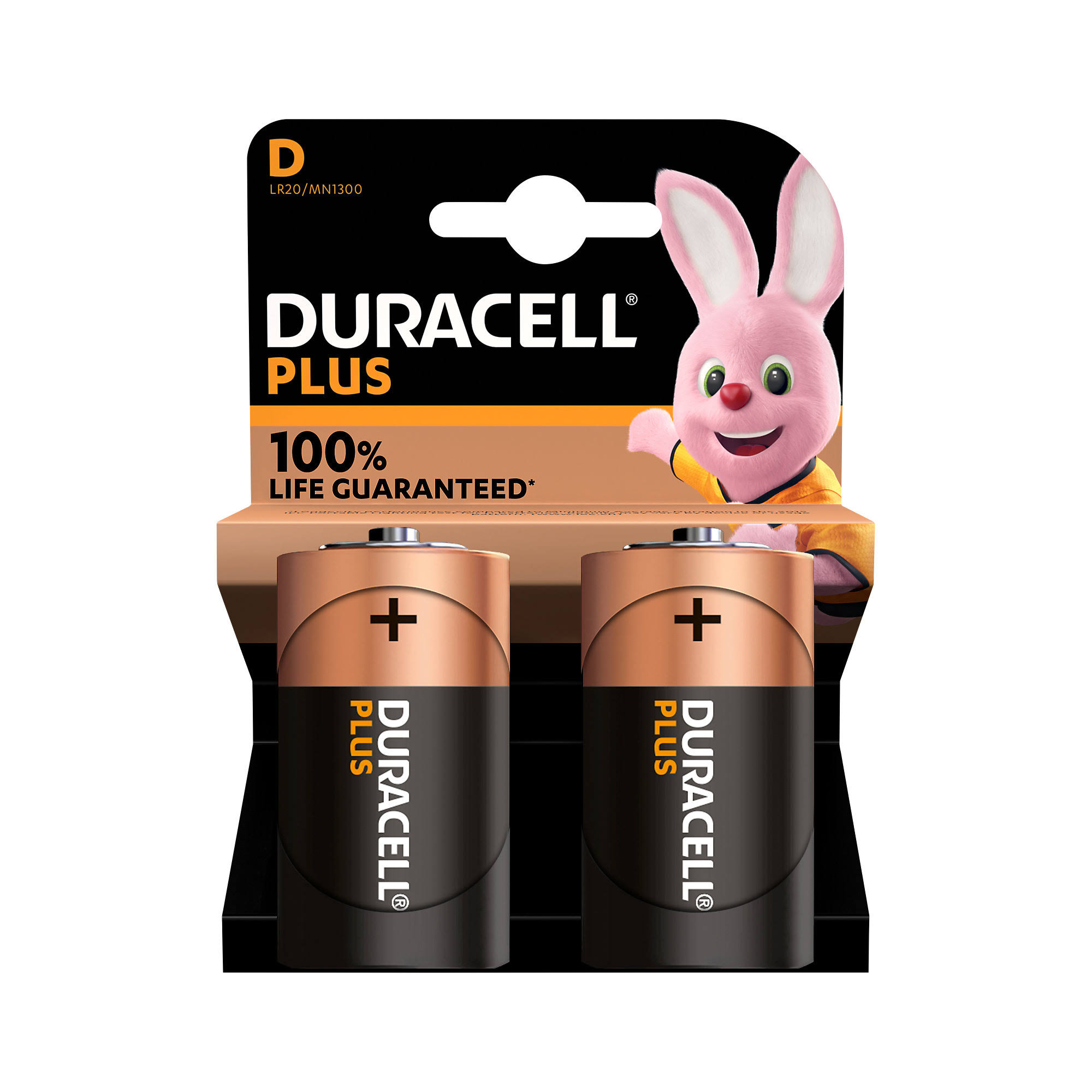 DURACELL Plus D Alkaline Batteries - Pack of 2