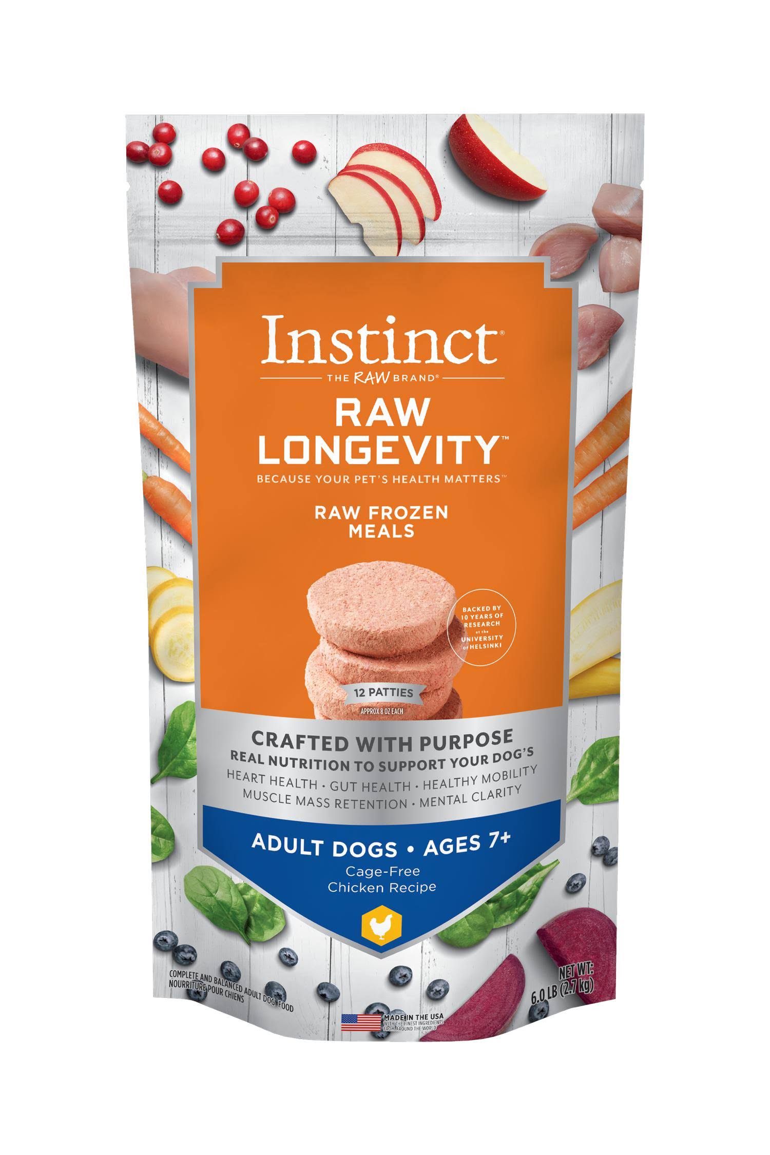 Instinct Longevity Chicken Patties Raw Senior Dog Food / 6 lb