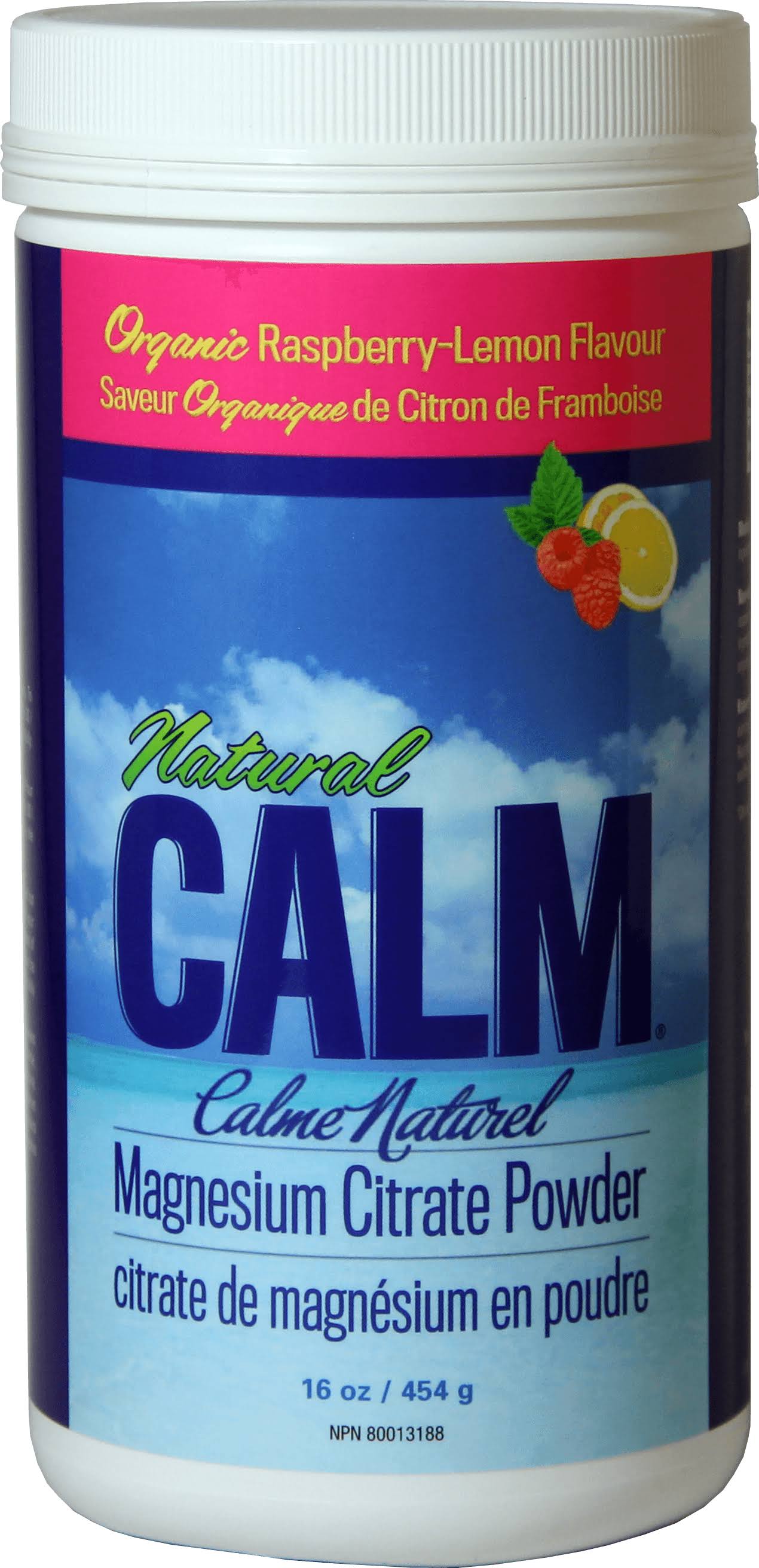 Natural Calm Magnesium Citrate Powder - Raspberry Lemon, 16oz