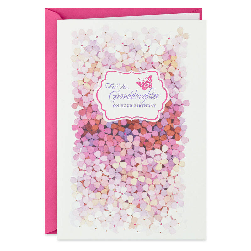 Hallmark Birthday Card, Butterfly and Pink Flowers Birthday Card for Granddaughter