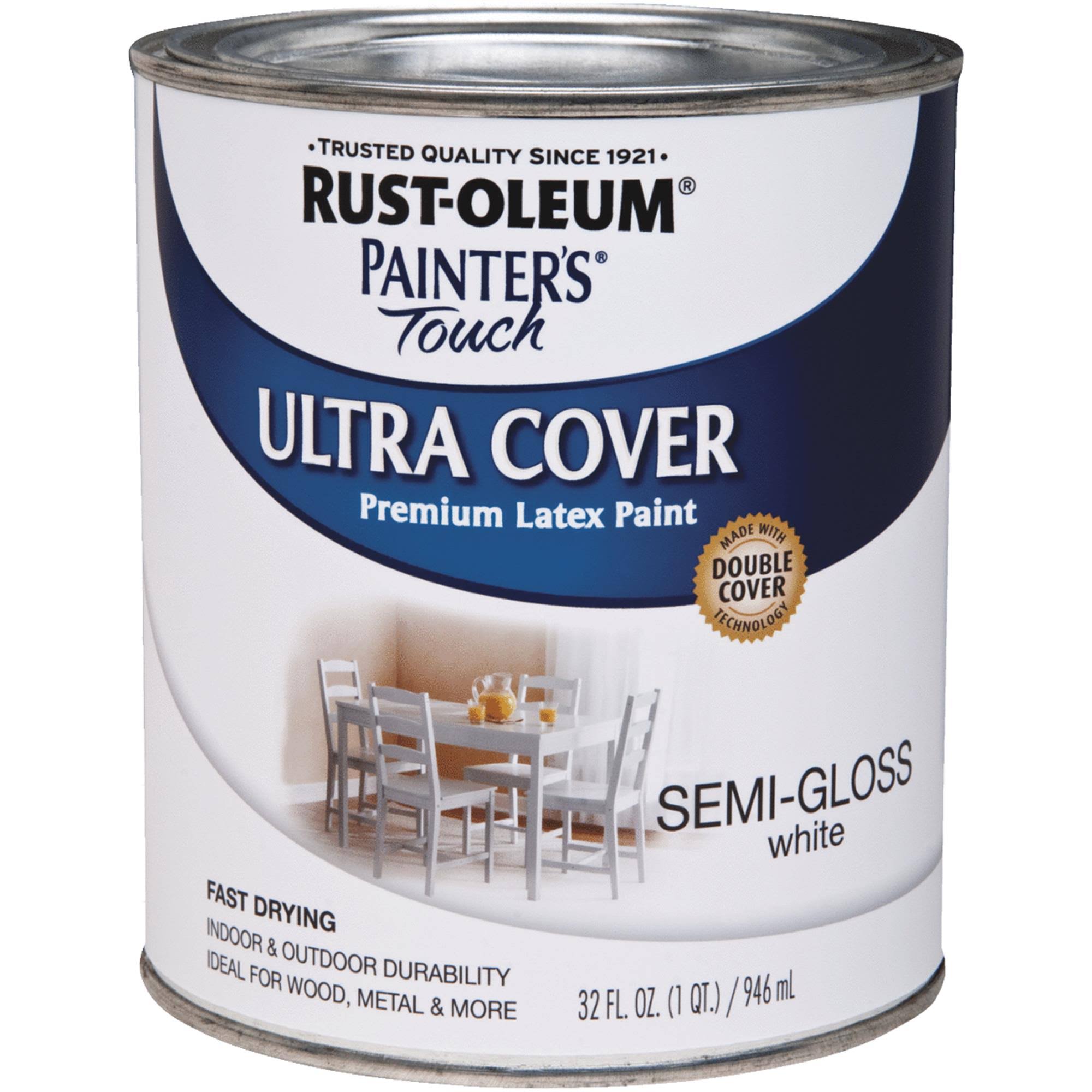 Rust-Oleum Painter's Touch 2X Ultra Cover Premium Latex Paint, White Semi-Gloss, 1 Qt. 1993502