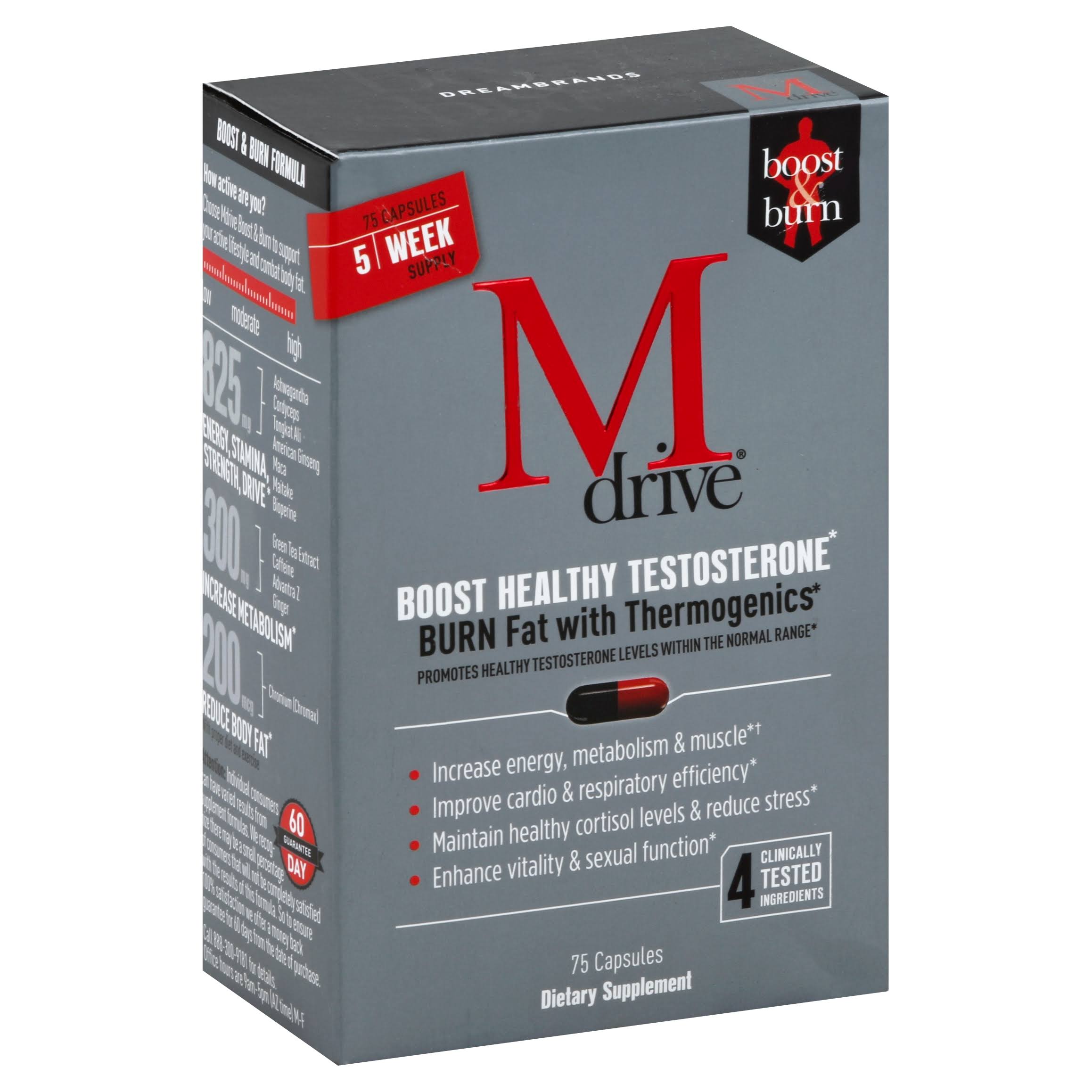 DreamBrands M Drive Boost Burn Testosterone Booster Supplement - 75 Capsules