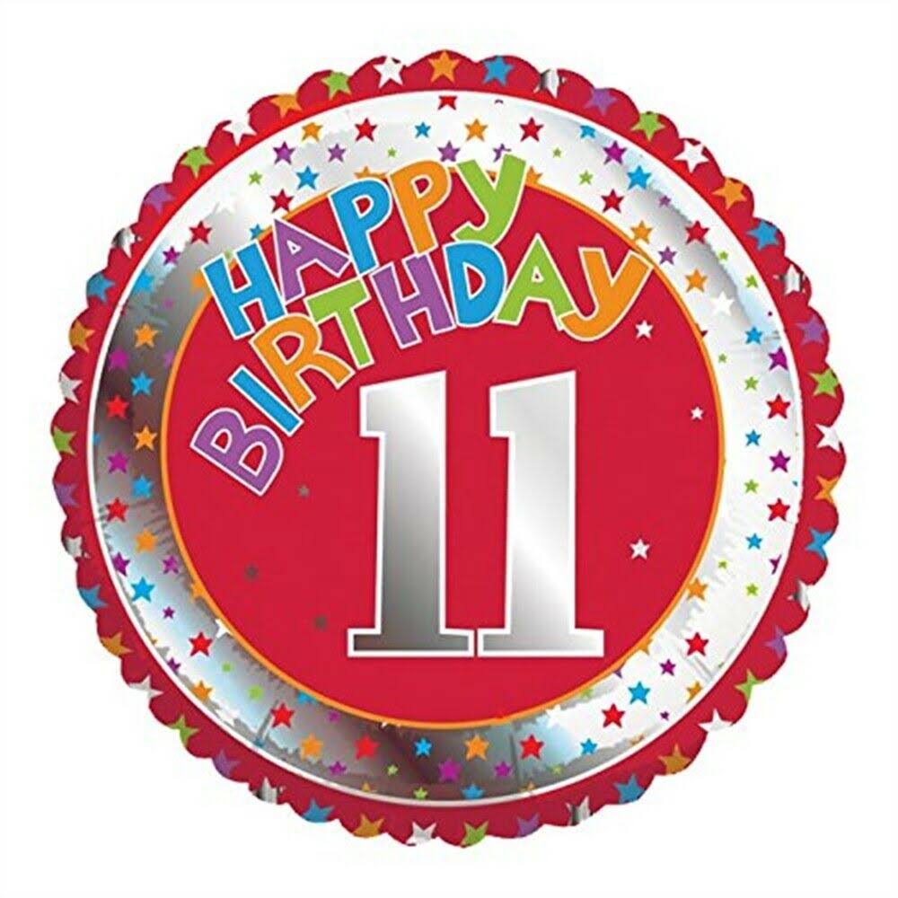 Happy Birthday Age 11 Round Foil Balloon - Red, 18"