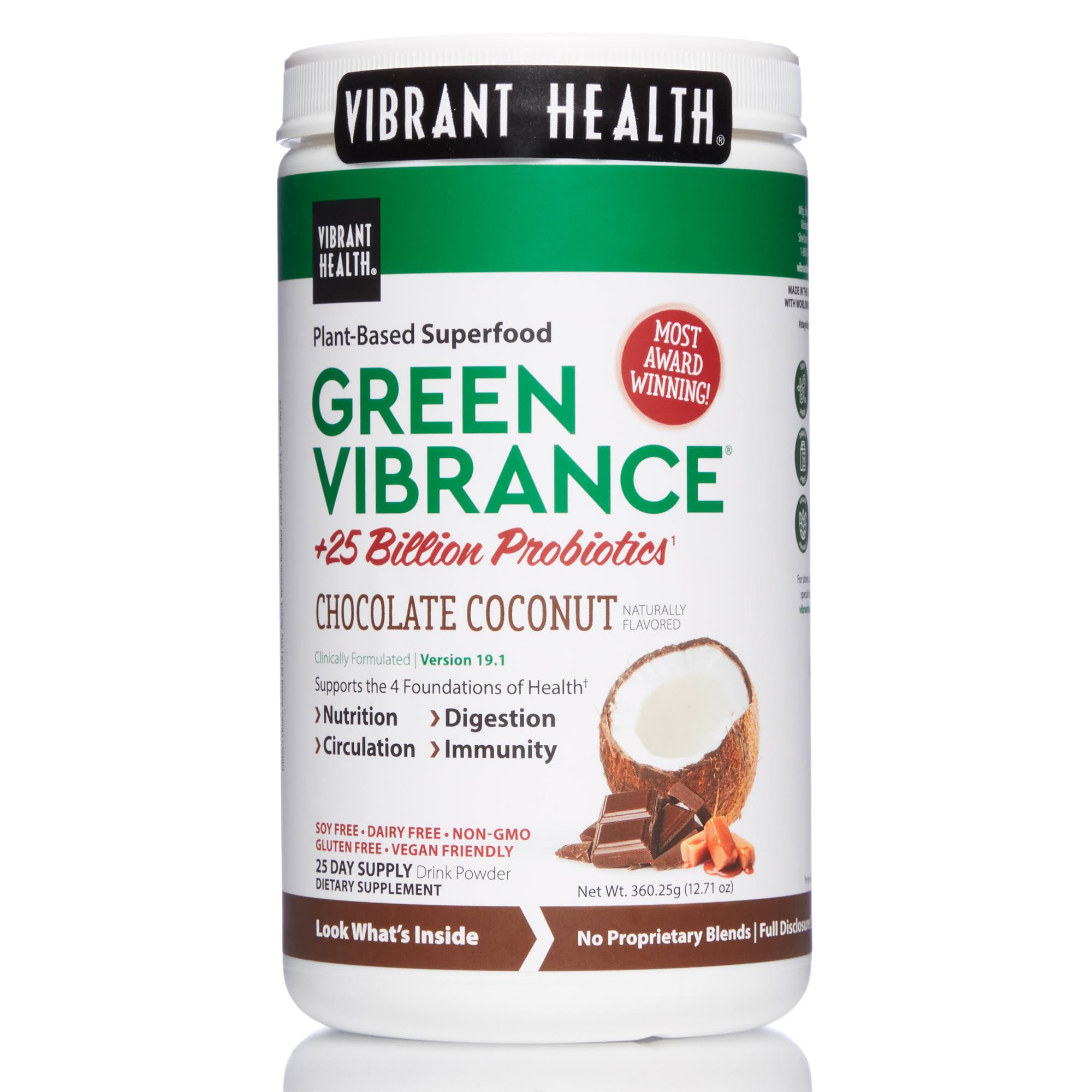 Vibrant Health, Green Vibrance +25 Billion Probiotics, Version 16.0, Chocolate Coconut, 13.23 oz (375 g)