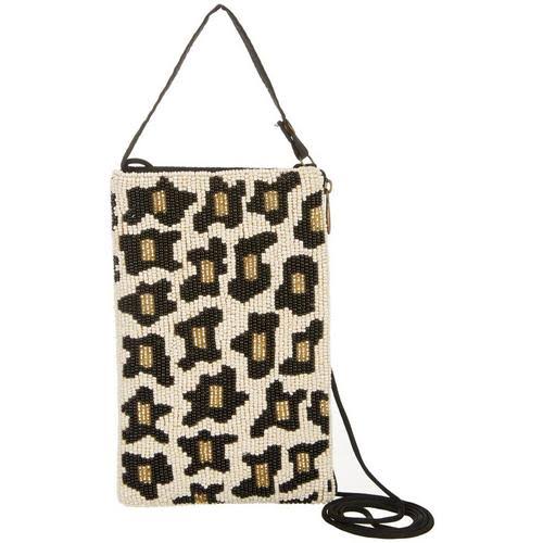 Bamboo Trading Co. Leopard Beaded Crossbody Handbag - Beige - One Size