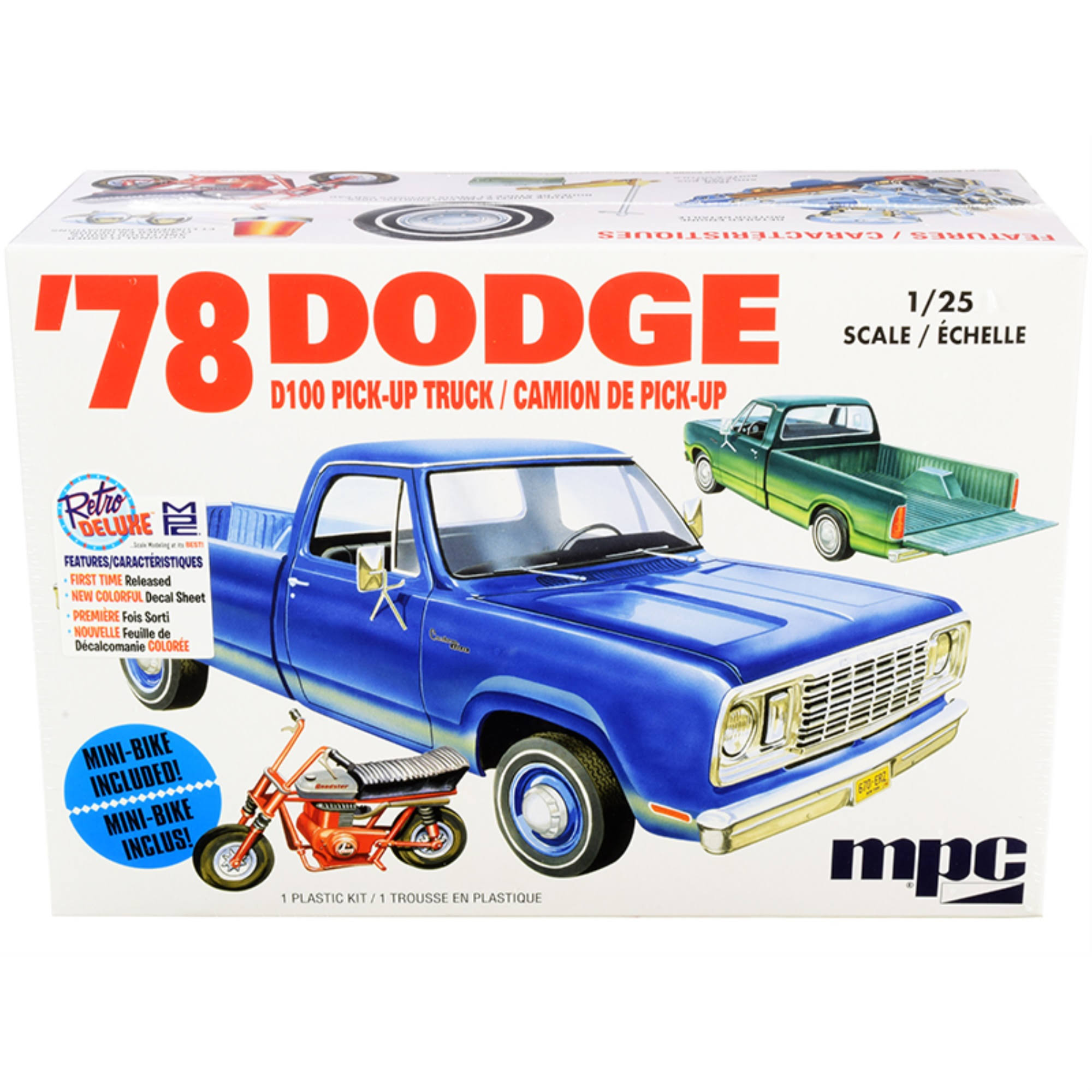 MPC Mpc901m Skill 2 Model Kit 1978 Dodge D100 Pickup Truck with Mini Bike 1/25 Scale Model