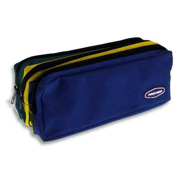 Premier 3 Pocket Zip Pencil Case - Blue, Yellow and Green