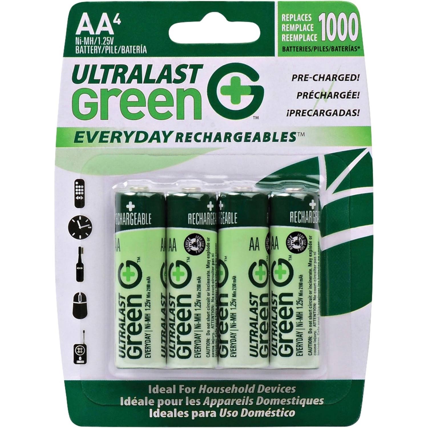 Ultralast Ulged4aa Green Precharged Ready-to-use Rechargeable Batteries - AA, 2100mAh