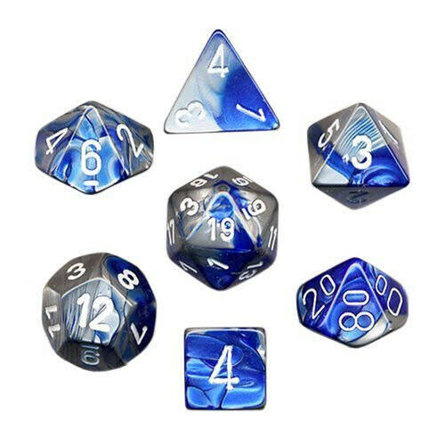 Gemini Polyhedral Die Set - Blue-Steel & White, x7