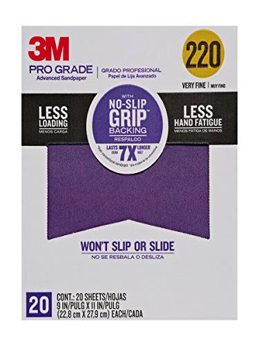 3M Pro Grade Non-Slip Sand Paper - 11"x9", 220 Grit