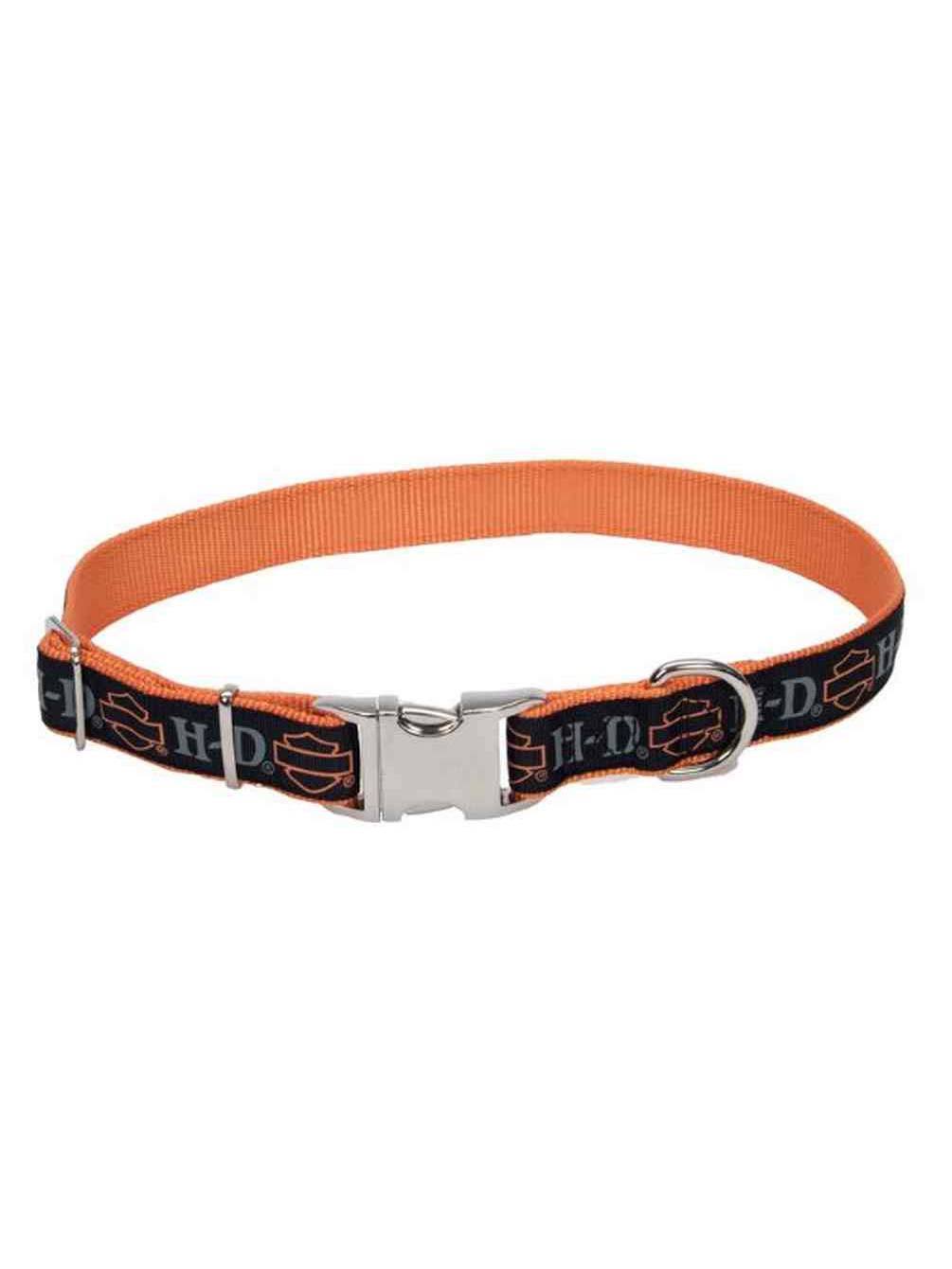 Harley-Davidson Adjustable Designer Ribbon Premium Dog Collar - Black & Orange, Harley Davidson | Dogs
