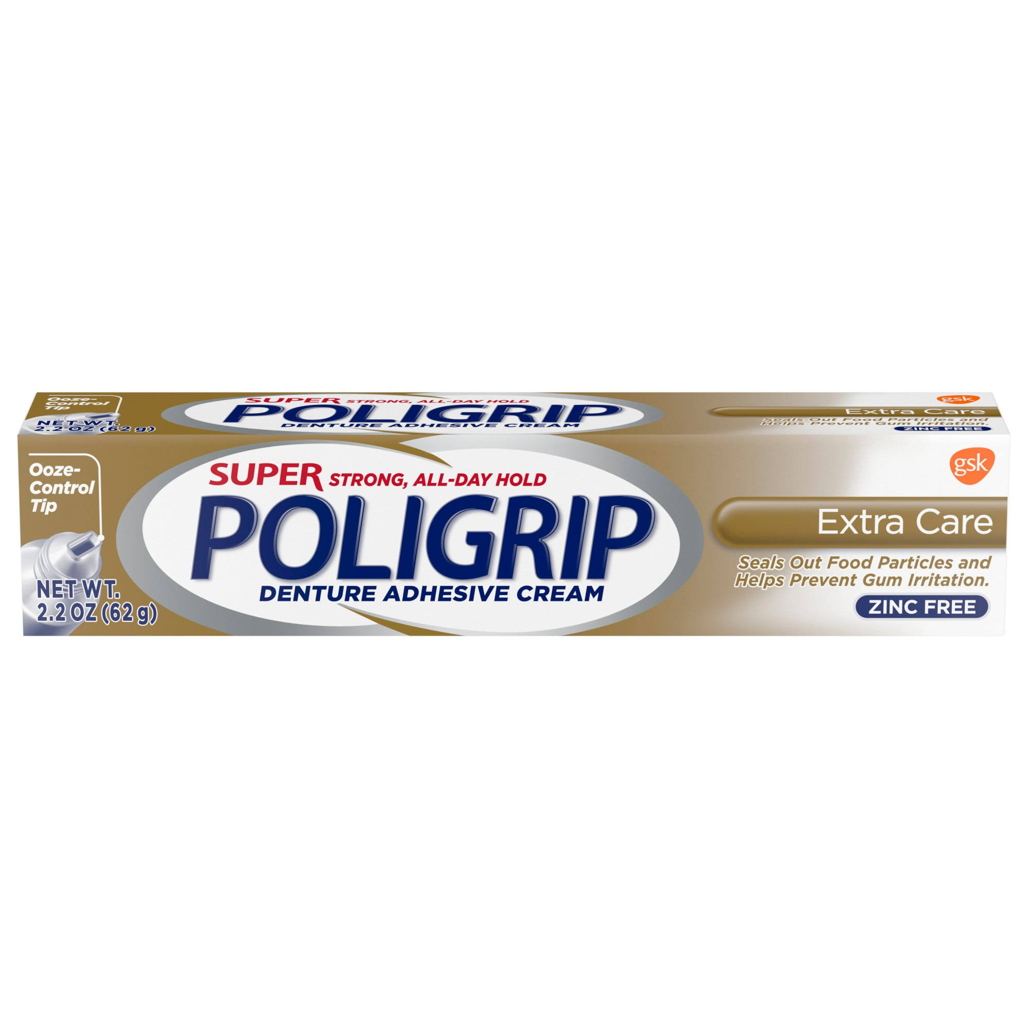 Super Poligrip Denture Adhesive Cream, Extra Care - 2.2 oz tube