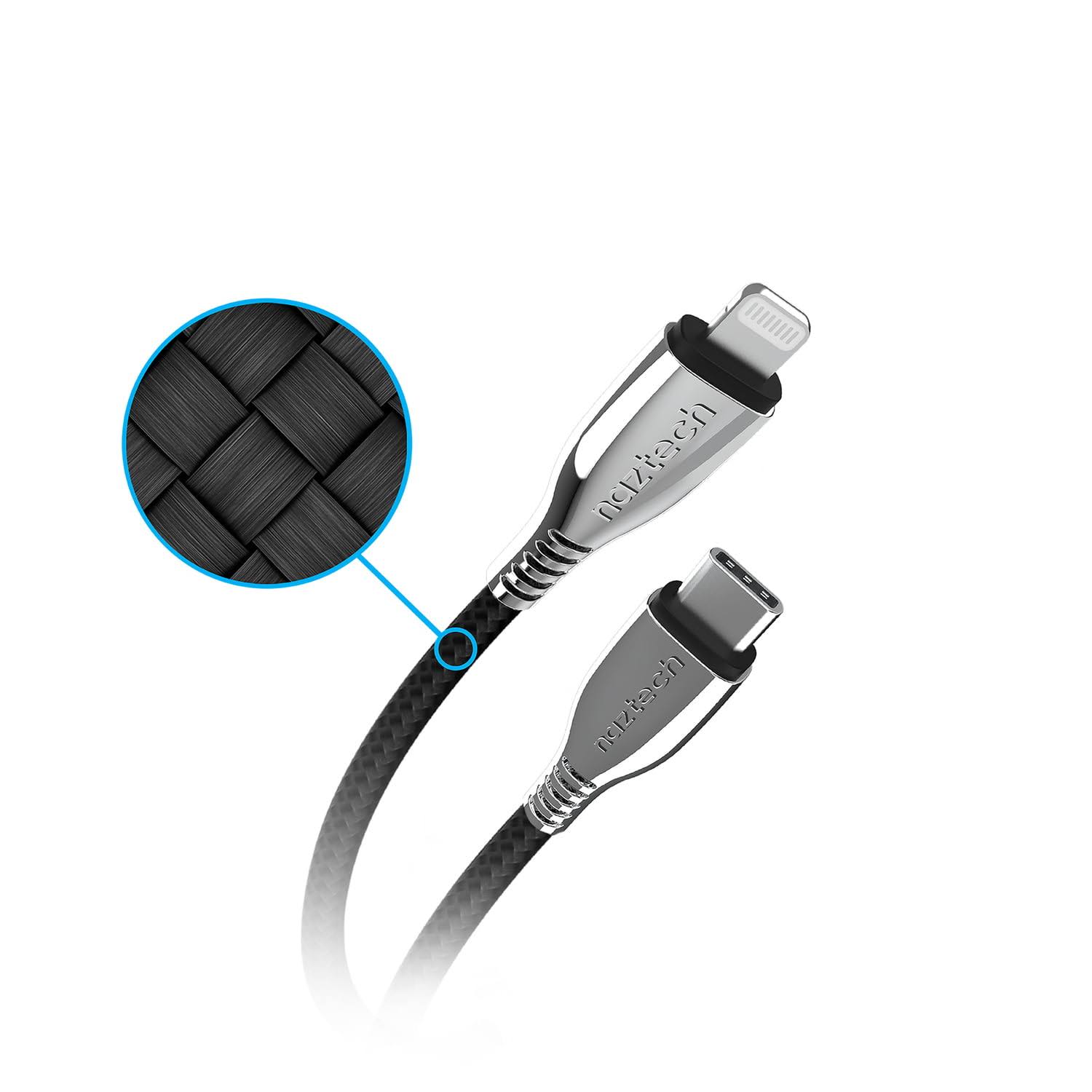 Naztech 15497 6-ft. Titanium USB-C to Lightning Braided Cable (Black)