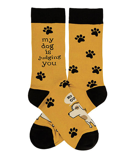 Primitives by Kathy Yellow & Black 'My Dog Is Judging You' Paw Print Socks - Adult One-Size