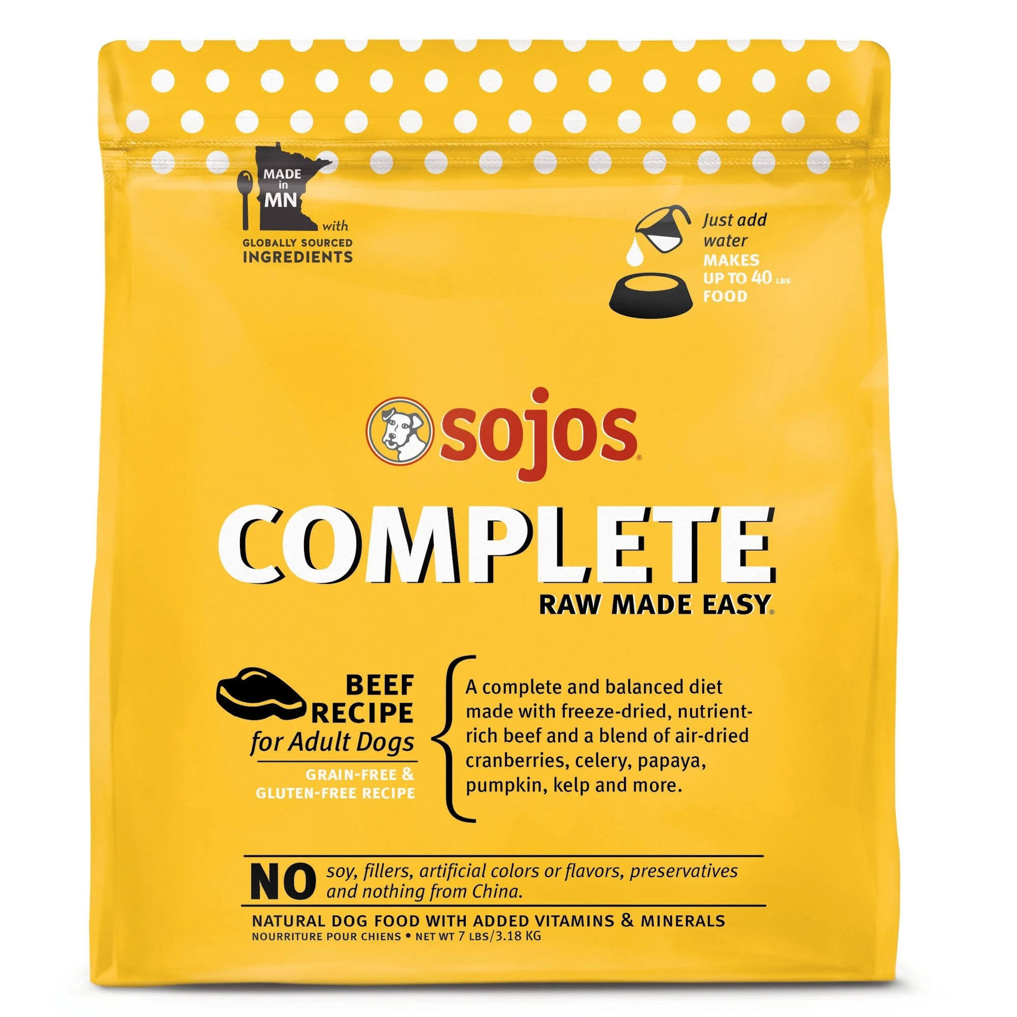 SOJOS Complete Beef Recipe Adult Grain-Free Freeze-Dried Raw Dog Food, 7 Pound Bag