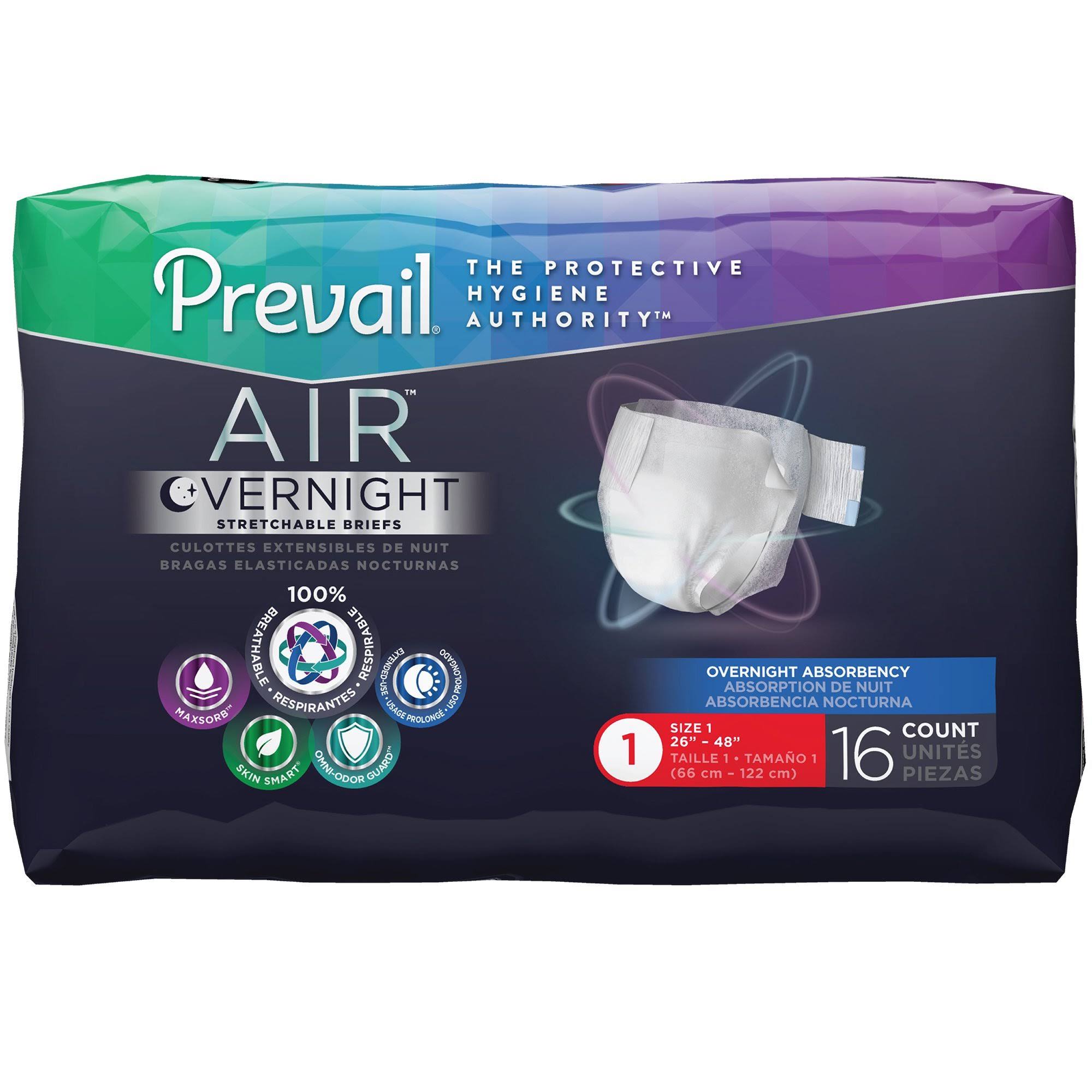 Prevail Air Overnight Incontinence Brief - Size 2 - Bag of 18