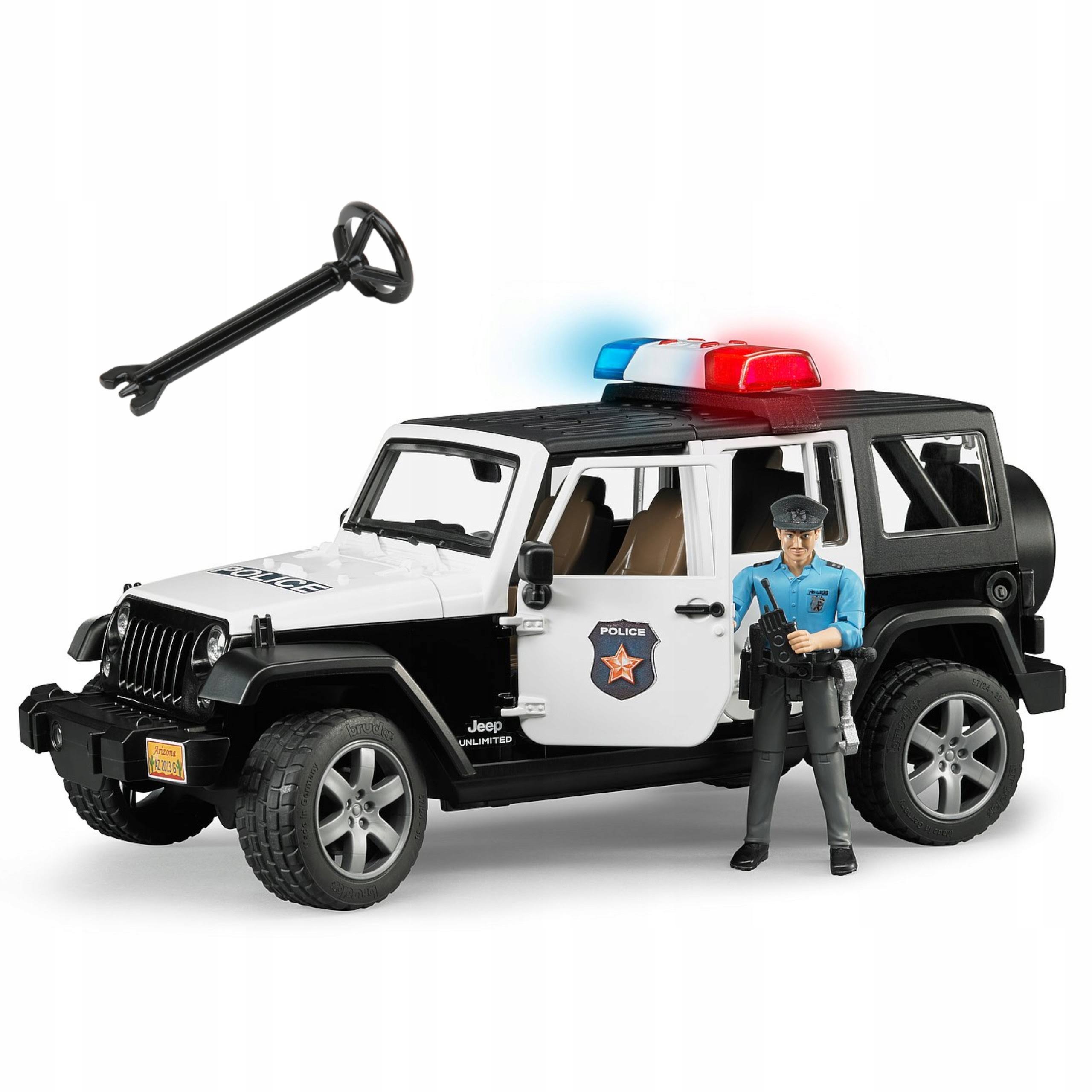 Bruder Jeep Rubicon Police Car Toy - With Policeman, 1:16 Scale