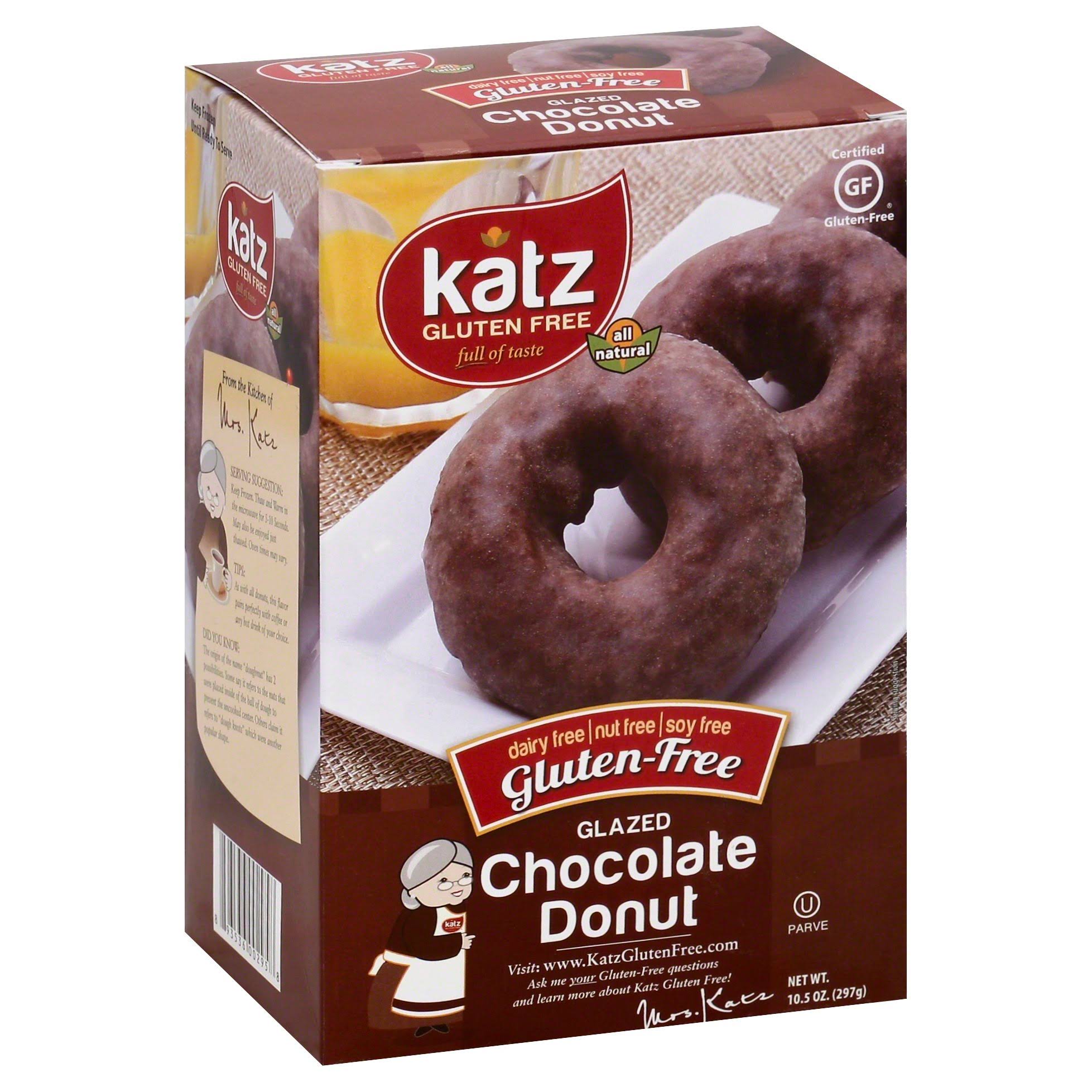 Katz Donuts, Gluten Free, Glazed, Chocolate - 10.5 oz