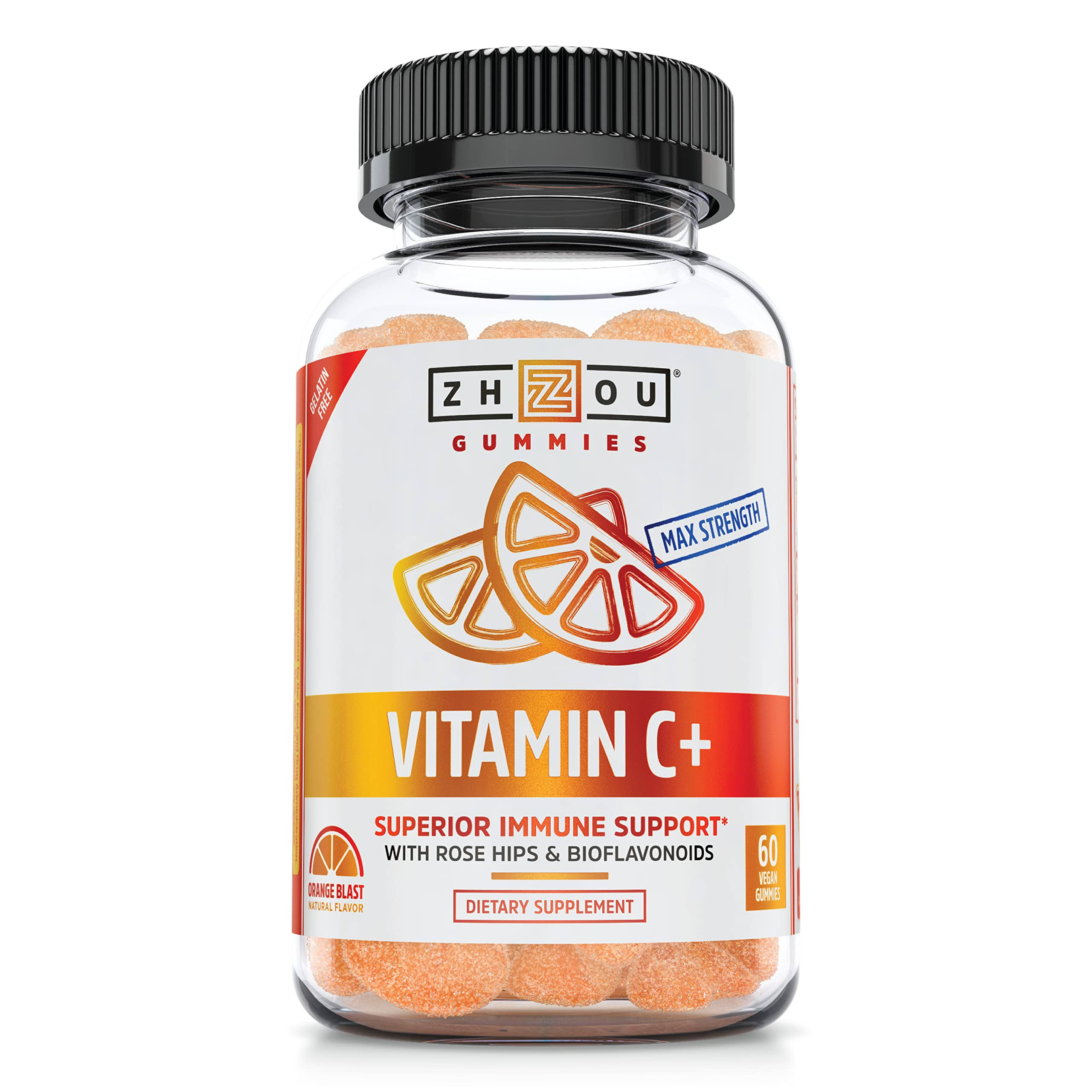 Zhou Vitamin C+, Max Strength, Orange Blast, Gummies - 60 gummies