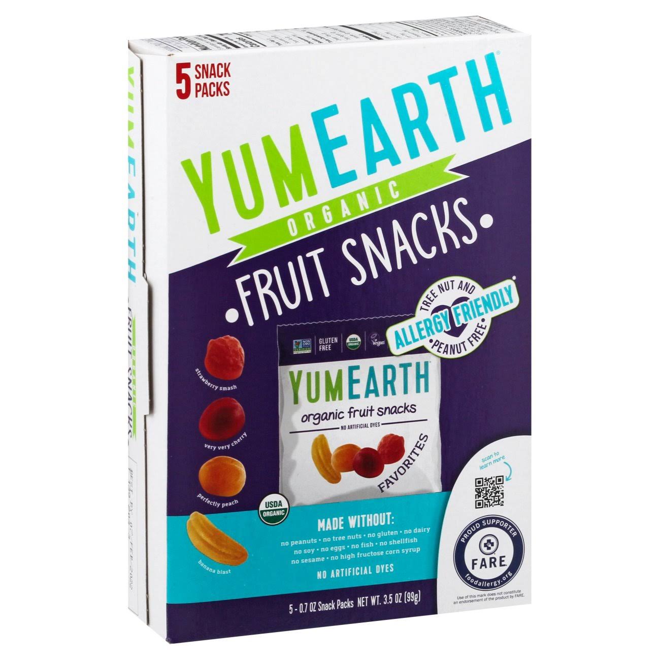 Yumearth Organic - Gluten Free - Non GMO - Fruit Snacks, 3.5 Ounce with 5 Individual Snack Bags, 5 Count
