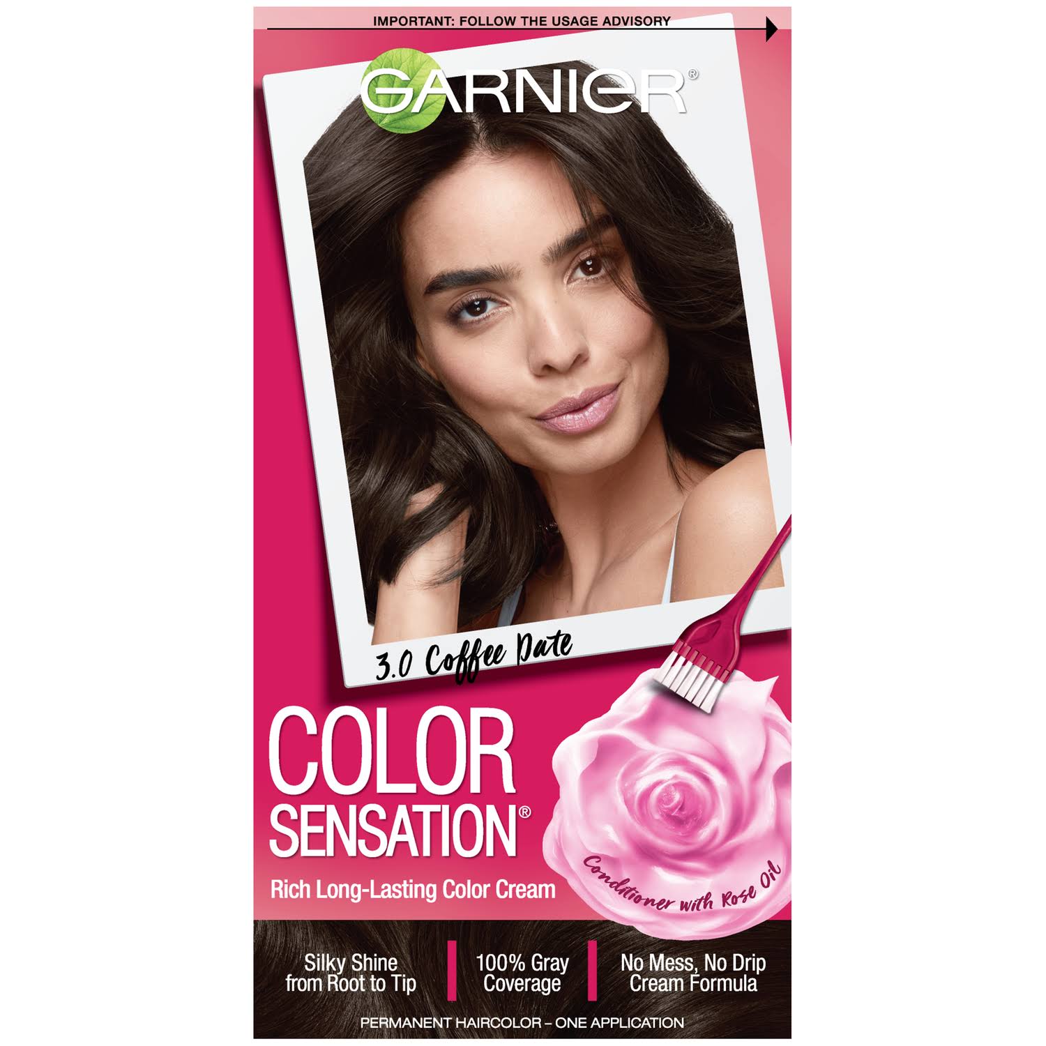 Garnier Hair Color Sensation Rich Long-Lasting Color Cream, 3.0 Darkest Brown