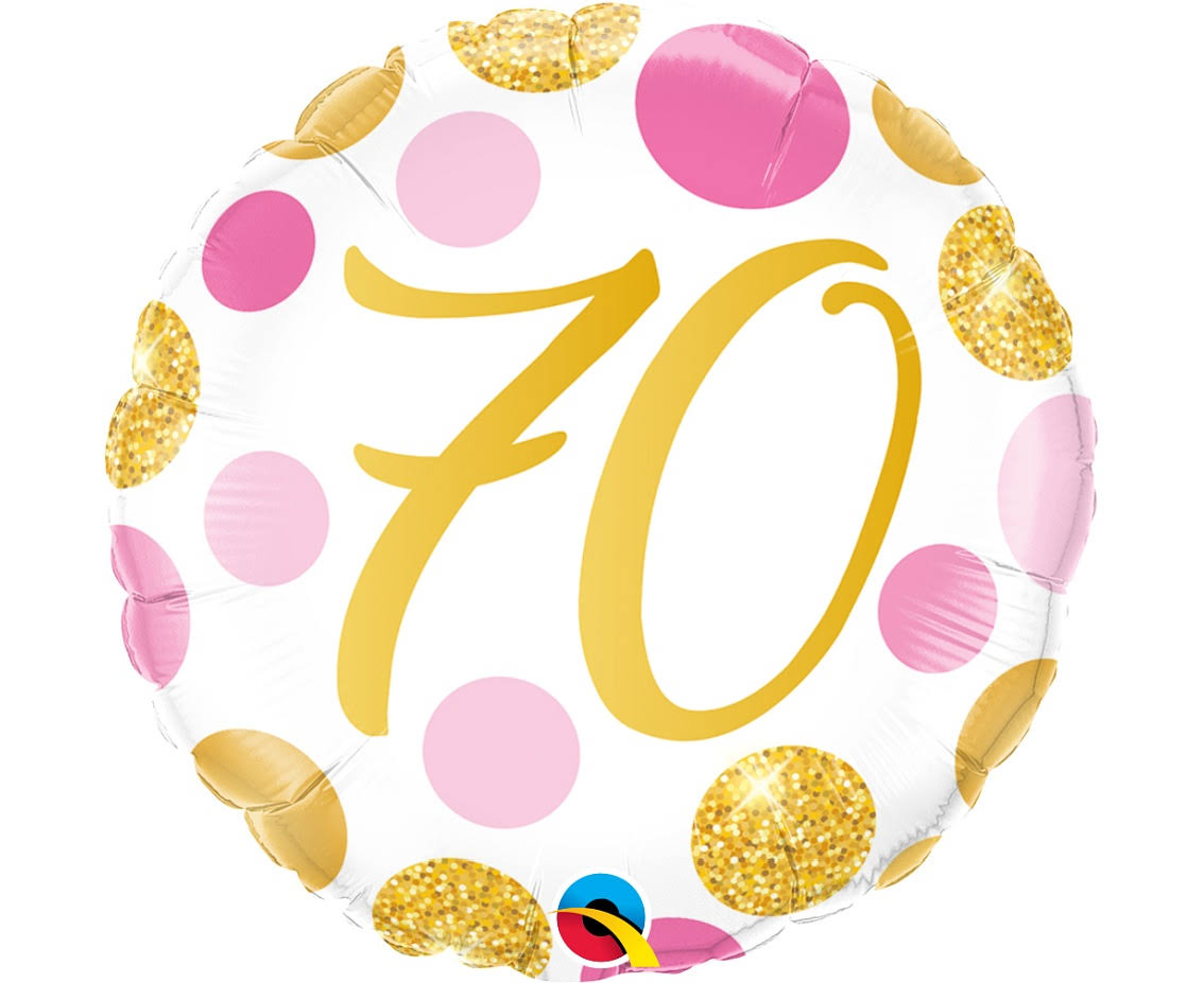 18 Inch Age 70 70th Birthday Pink & Gold Dots Foil Balloon