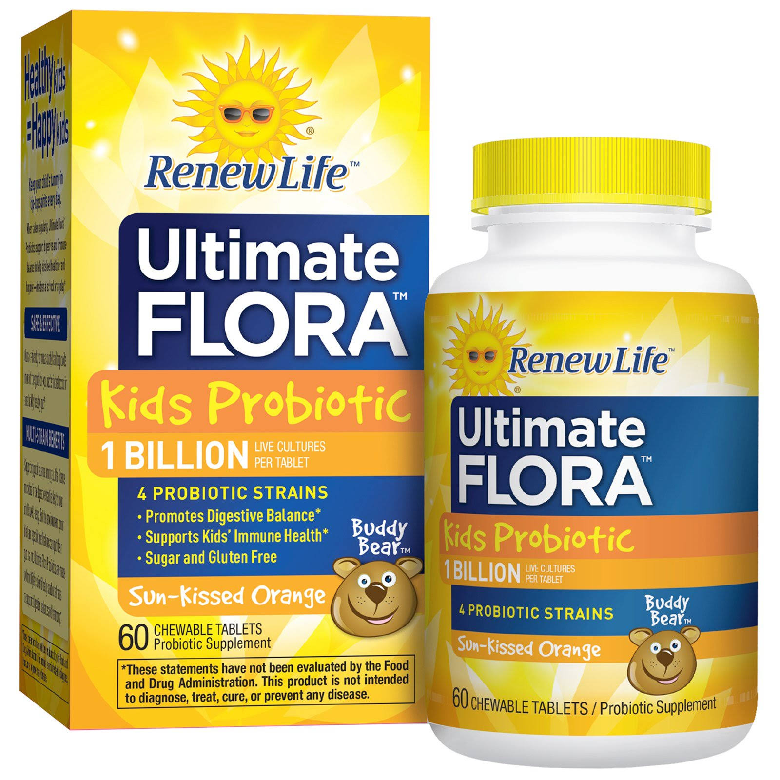 Renew Life Ultimate Flora Kids Probiotic Chewable Tablets - Sun-kissed Orange, x60