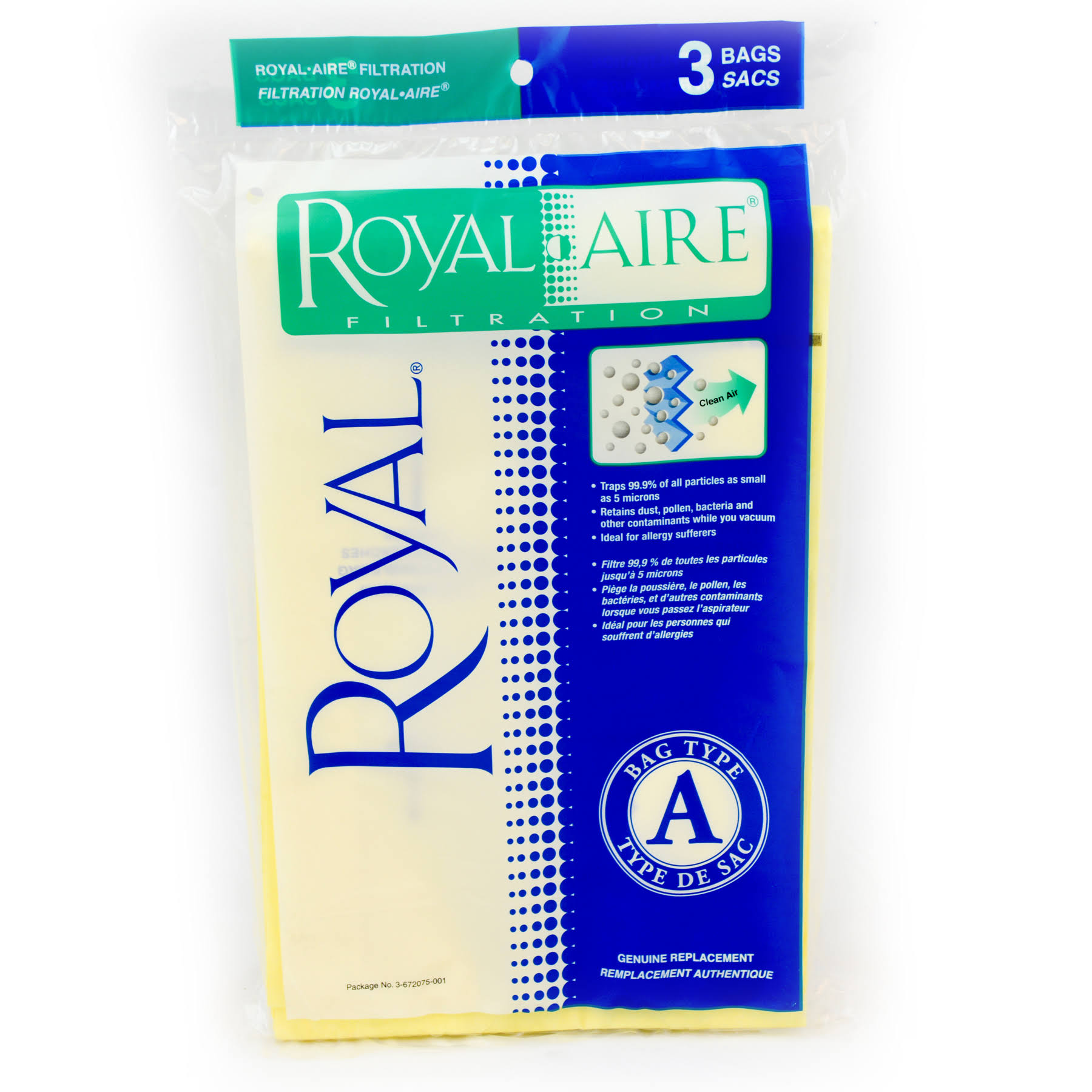 Royal Upright Vacuum Type A Aire Filtration Paper Bags - 3pcs
