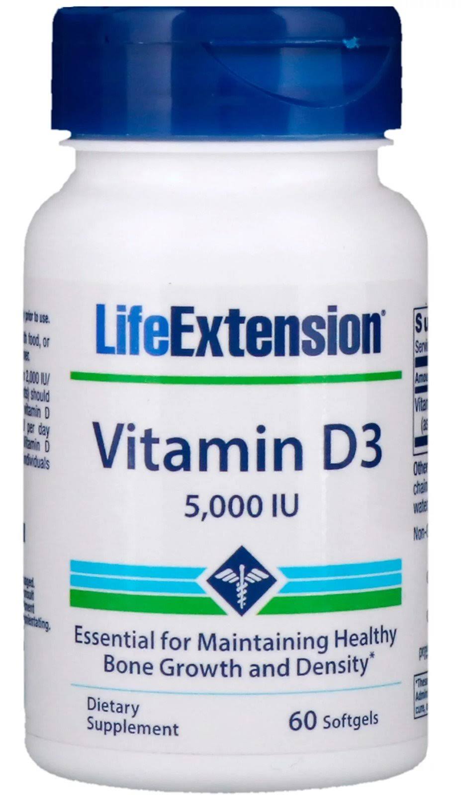 Life Extension Vitamin D3, 125 mcg, Softgels - 60 softgels