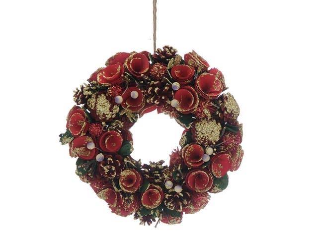 Festive 30cm Red Roses and Gold Berries Wreath