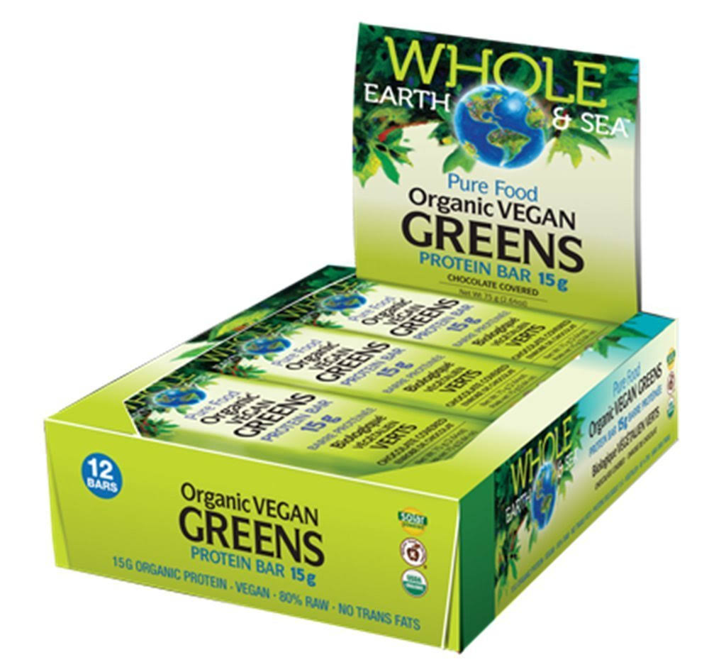 Whole Earth & Sea Pure Food Organic Vegan Greens Protein Bar - 15g, x12