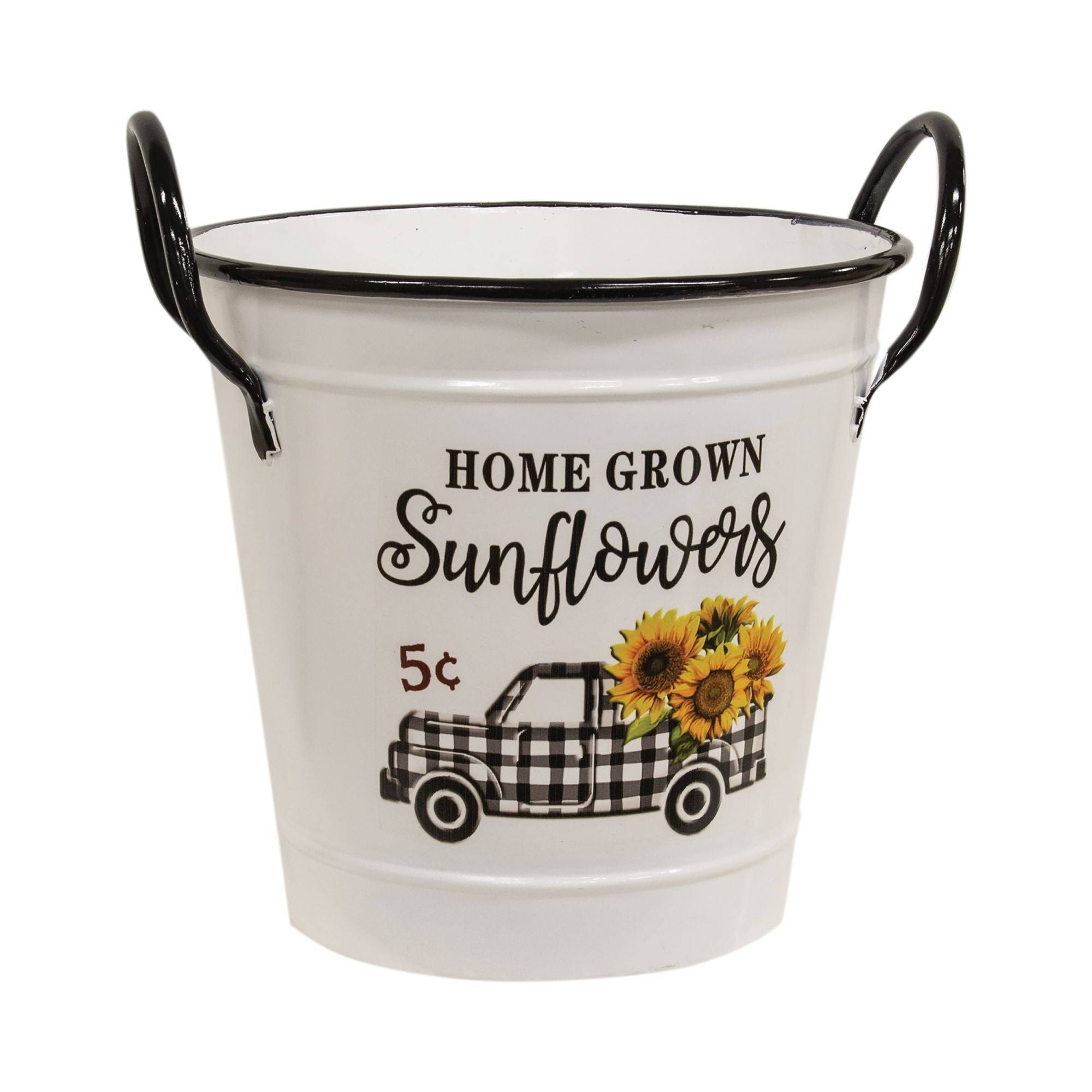 Home Grown Sunflowers White Metal Bucket G70099 by CWI Gifts