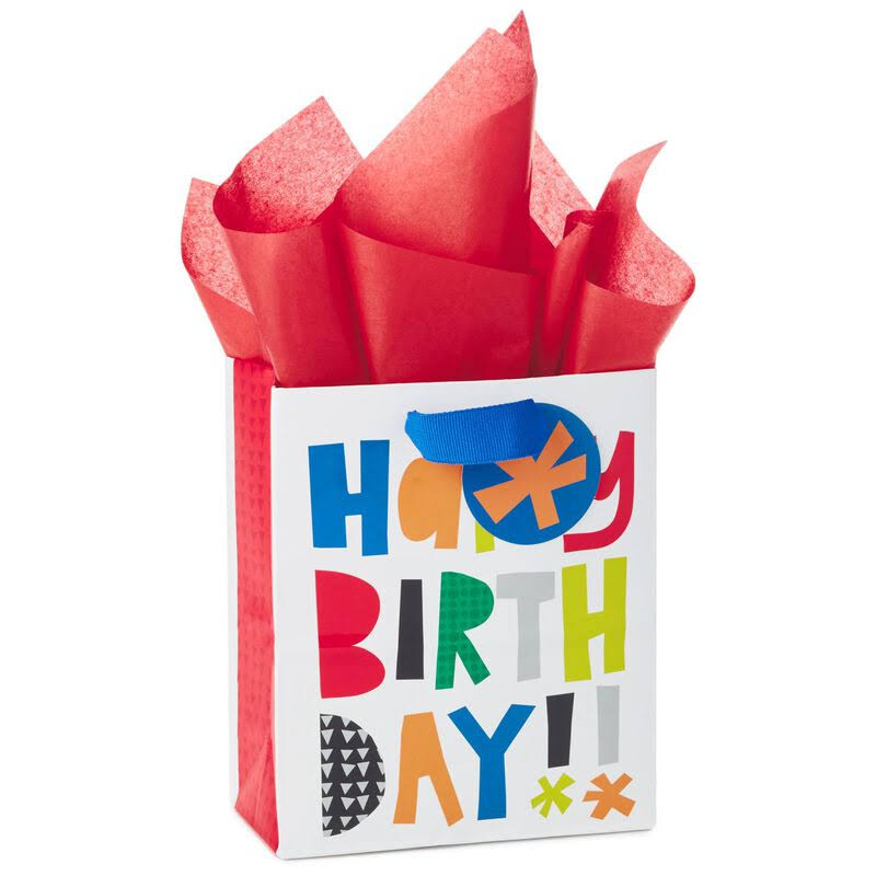 Happy Birthday Block Letters Small Gift Bag with Tag and Tissue, 6.5"