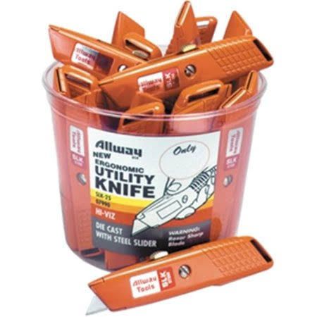 Allway Tools SLK25 Neon Retractable Utility Knife Bucket, Pack of 25