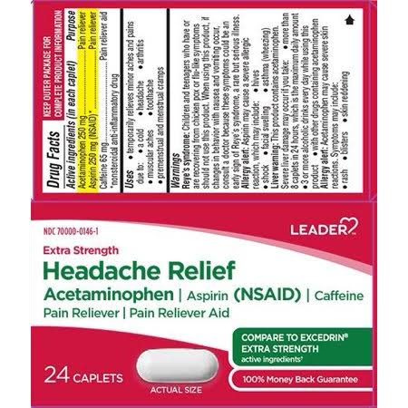 Leader Extra Strength Headache Relief Caplets, 24ct 096295129601A200