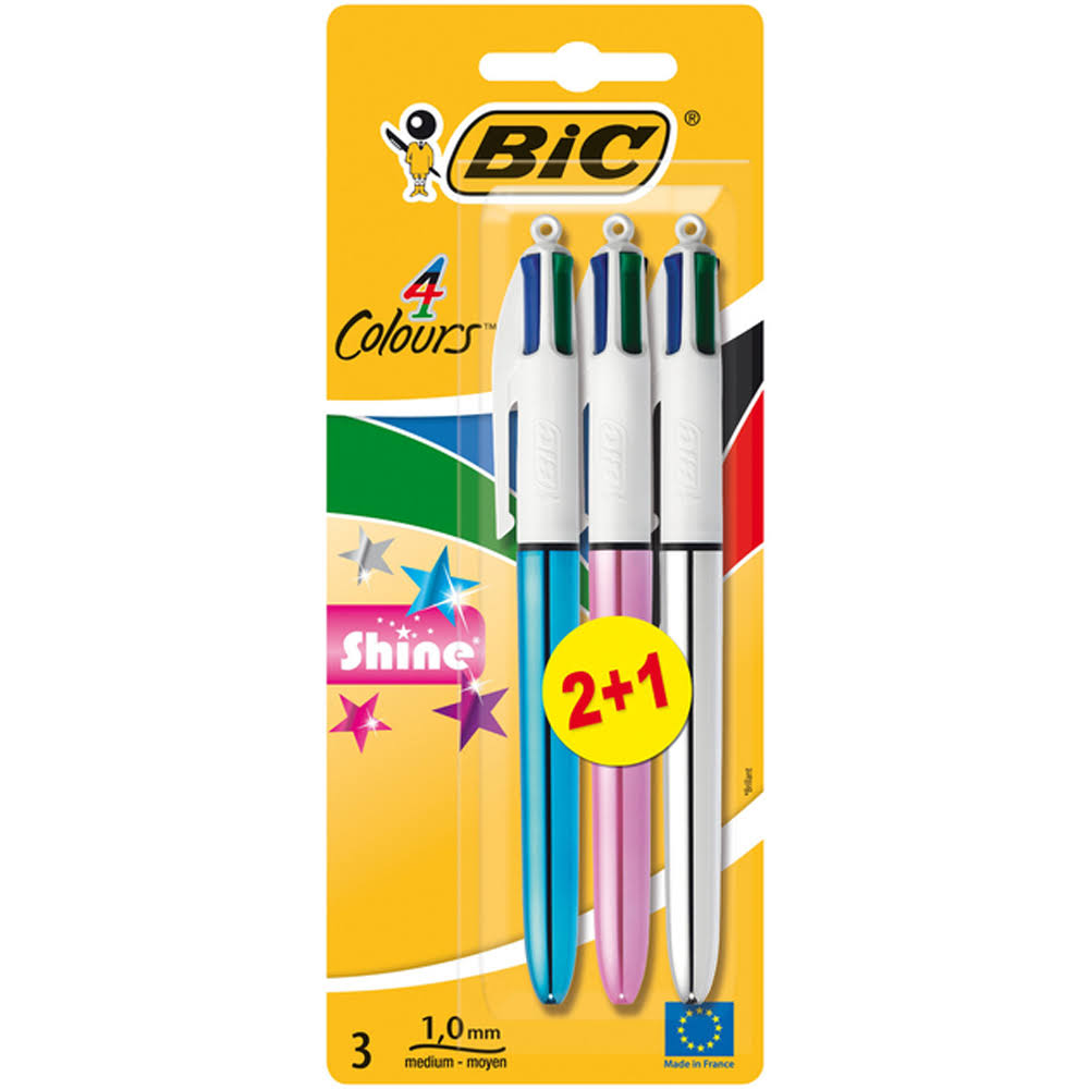 Bic 4 Colour Shine Ball Multi Pen - 3pk