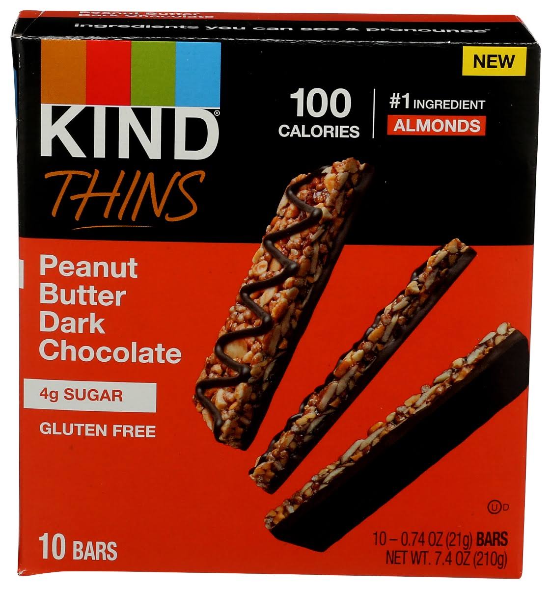 Kind Thins Bars, Peanut Butter Dark Chocolate - 10 pack, 0.74 oz bars