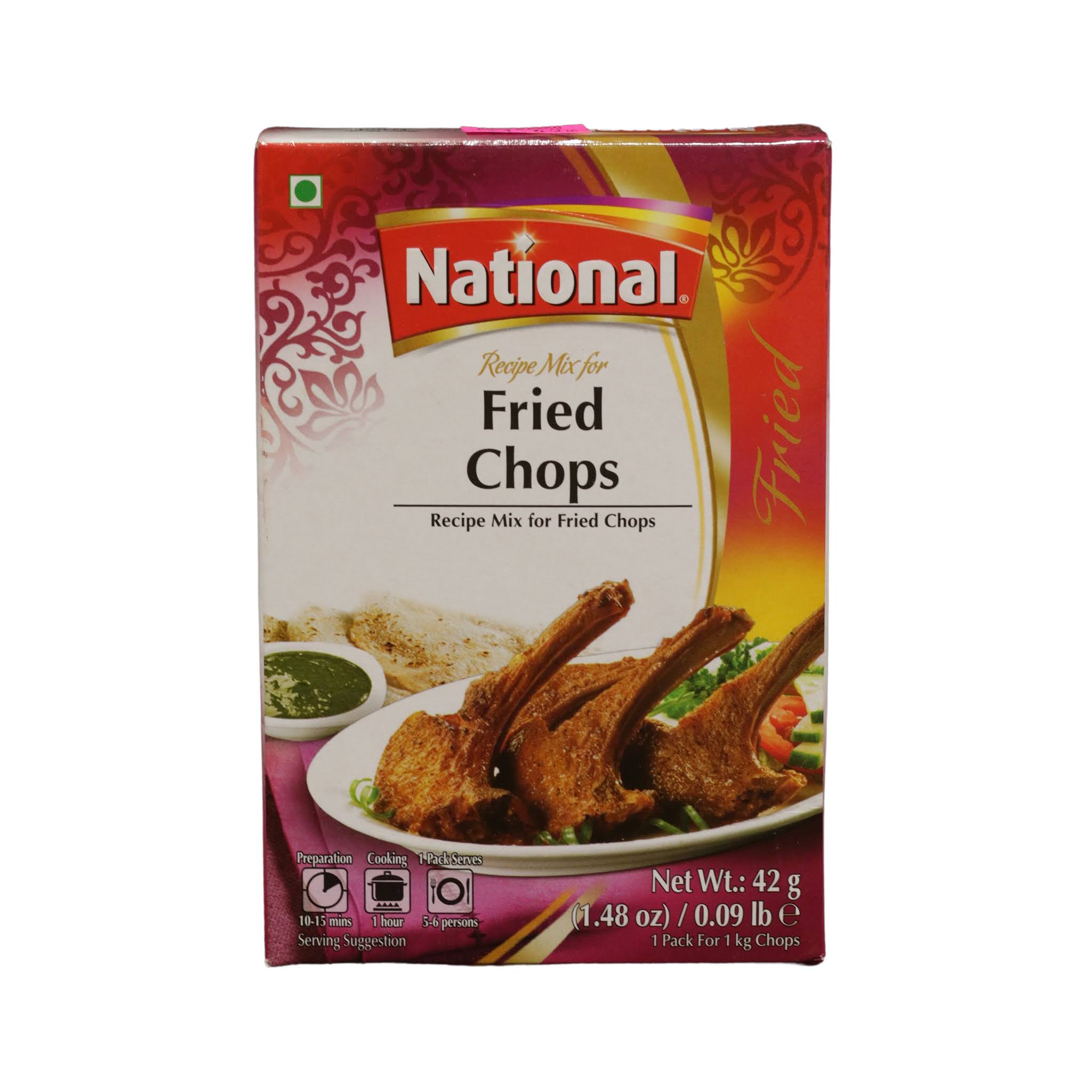 National Foods Fried Chops Recipe Mix 1.48 oz (42g) | South Asian BBQ Masala Powder | Traditional Spicy Chicken | BBQ Seasoning | Box Pack