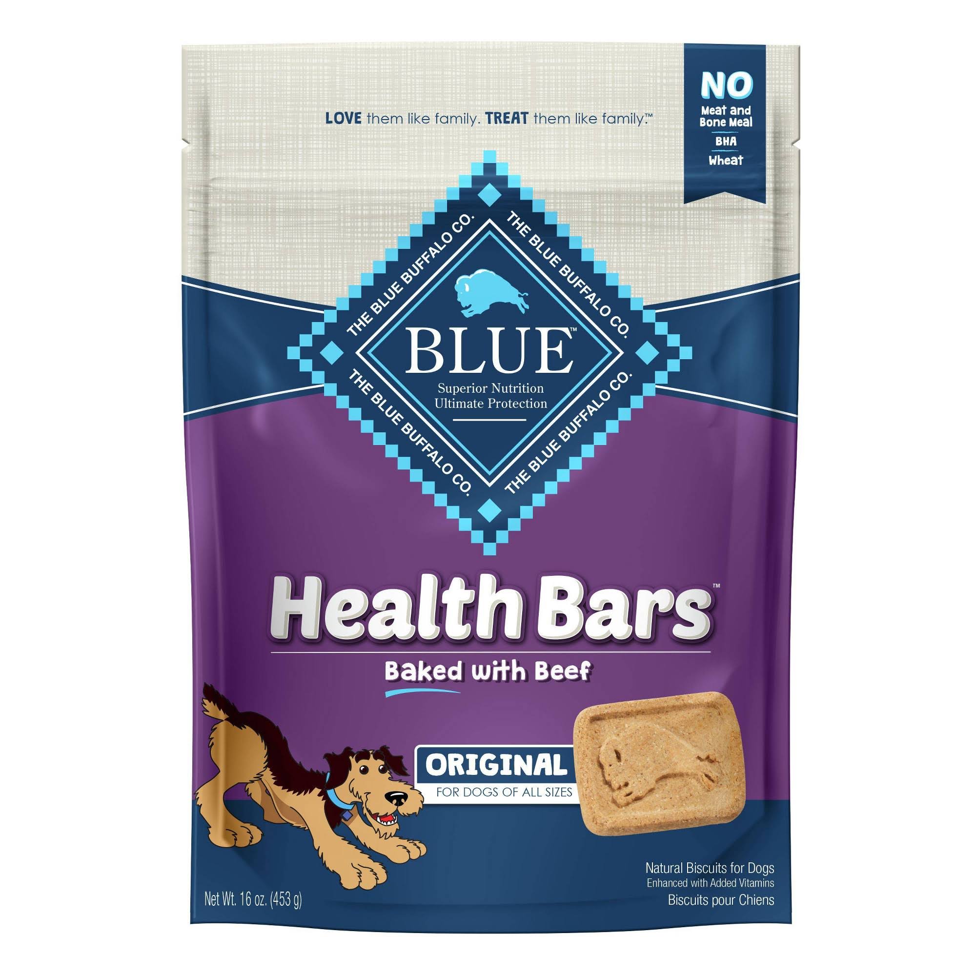 Blue Buffalo Health Bars Natural Crunchy Dog Treats Biscuits, Beef 16-oz Bag
