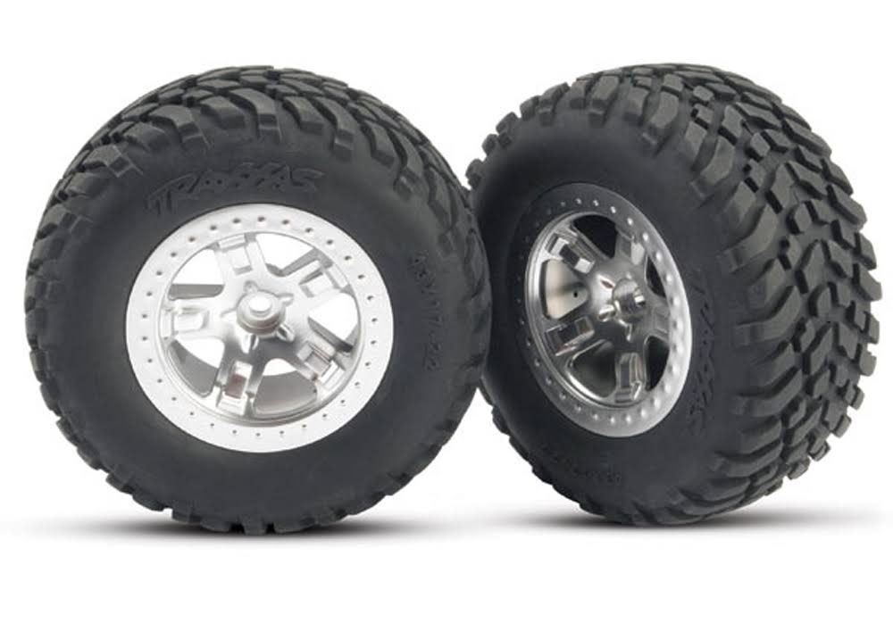 Traxxas TRA SCT Beadlock Wheels and Tires - Chrome, 2pc, Slash 4x4