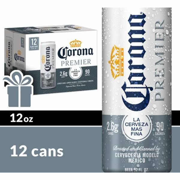 Corona Premier Beer, Light - 12 pack, 12 fl oz slim cans