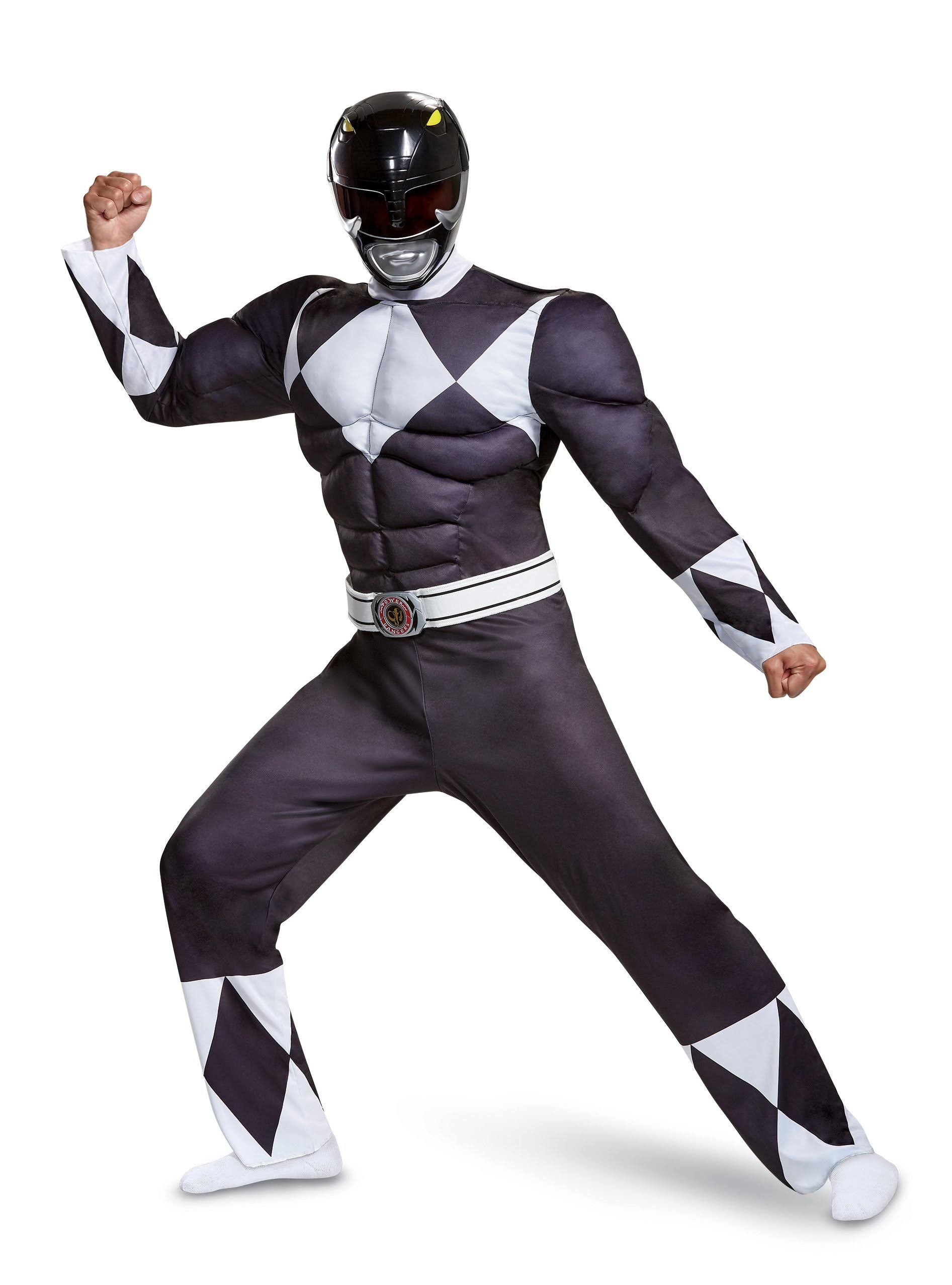 Black Ranger Classic Muscle Power Rangers Superhero Movie Adult Mens Costume XL