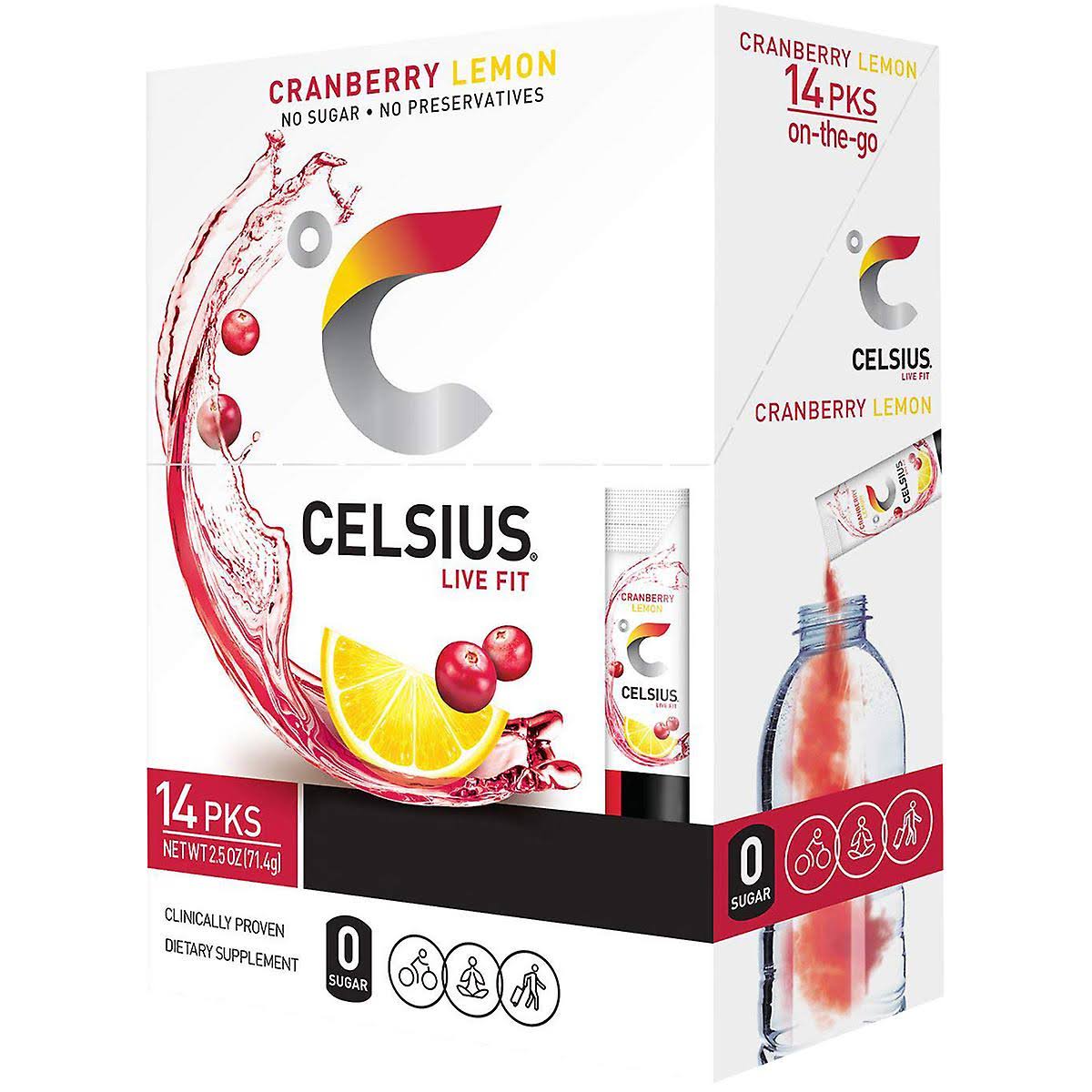 CELSIUS On-The-Go Powder Stick Energy Packs, ZERO Sugar (14 sticks per pack) Cranberry Lemon 14 Packets
