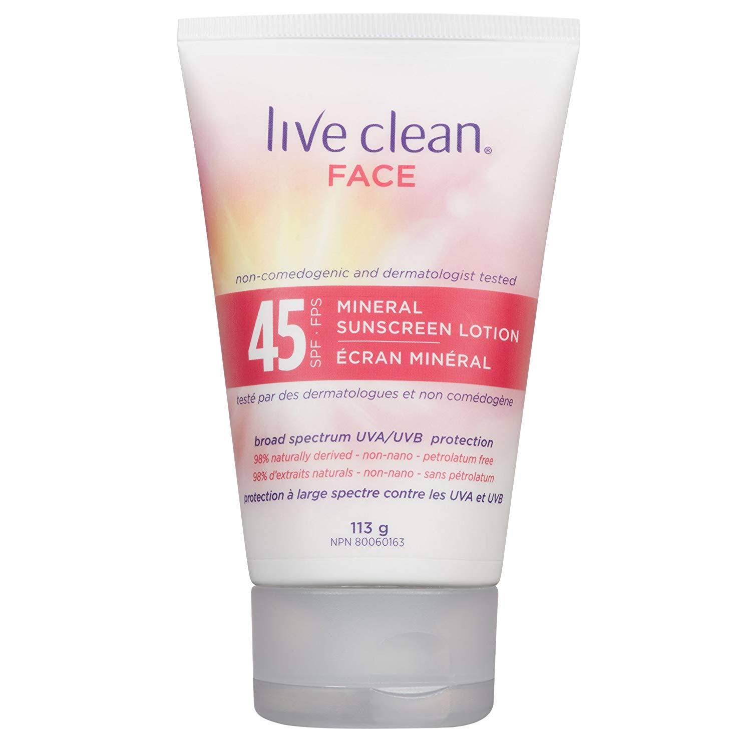 Live Clean Face Mineral Sunscreen Lotion, SPF 45 - 113 g