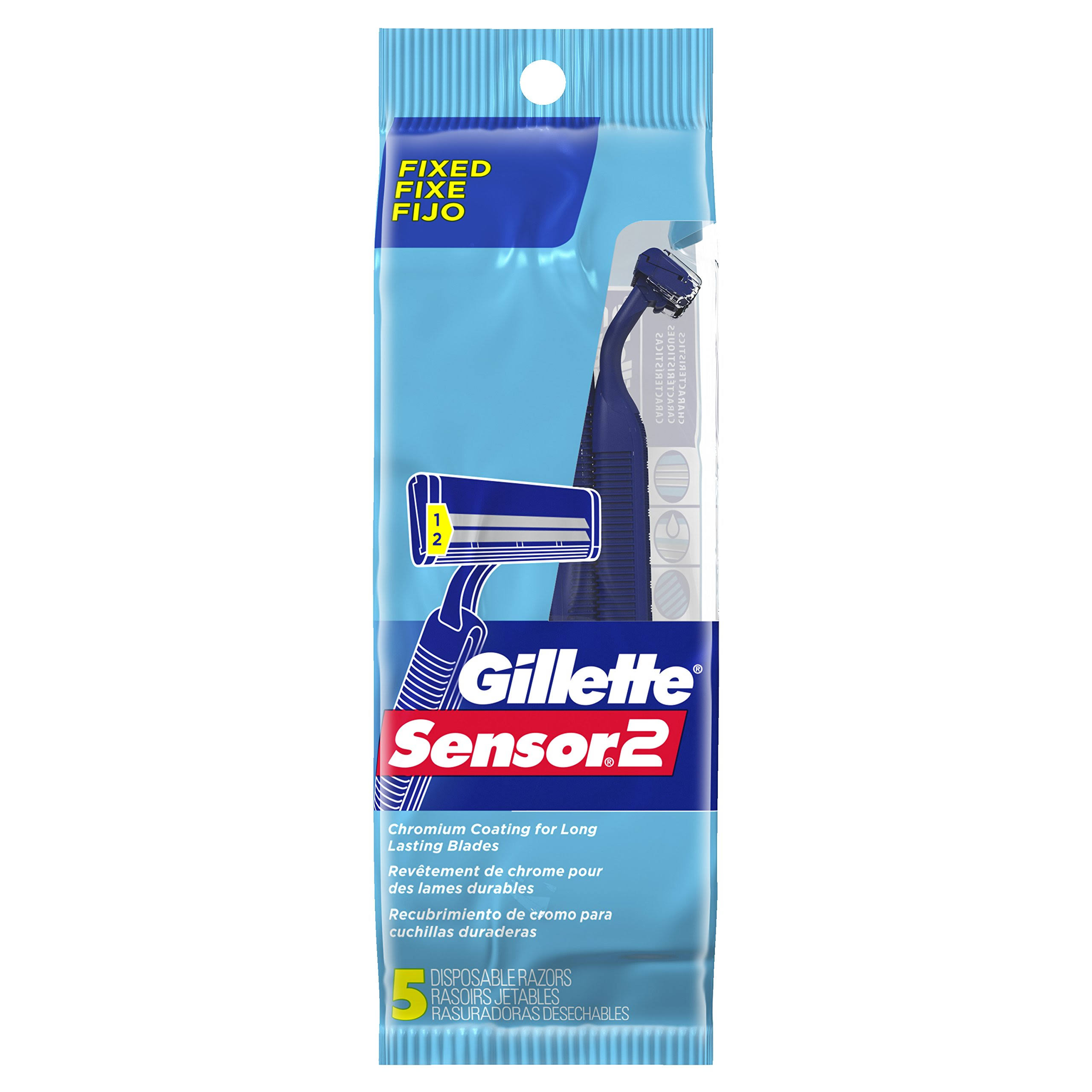 Gillette Razors, Disposable, Sensor 2, Fixed - 5 razors