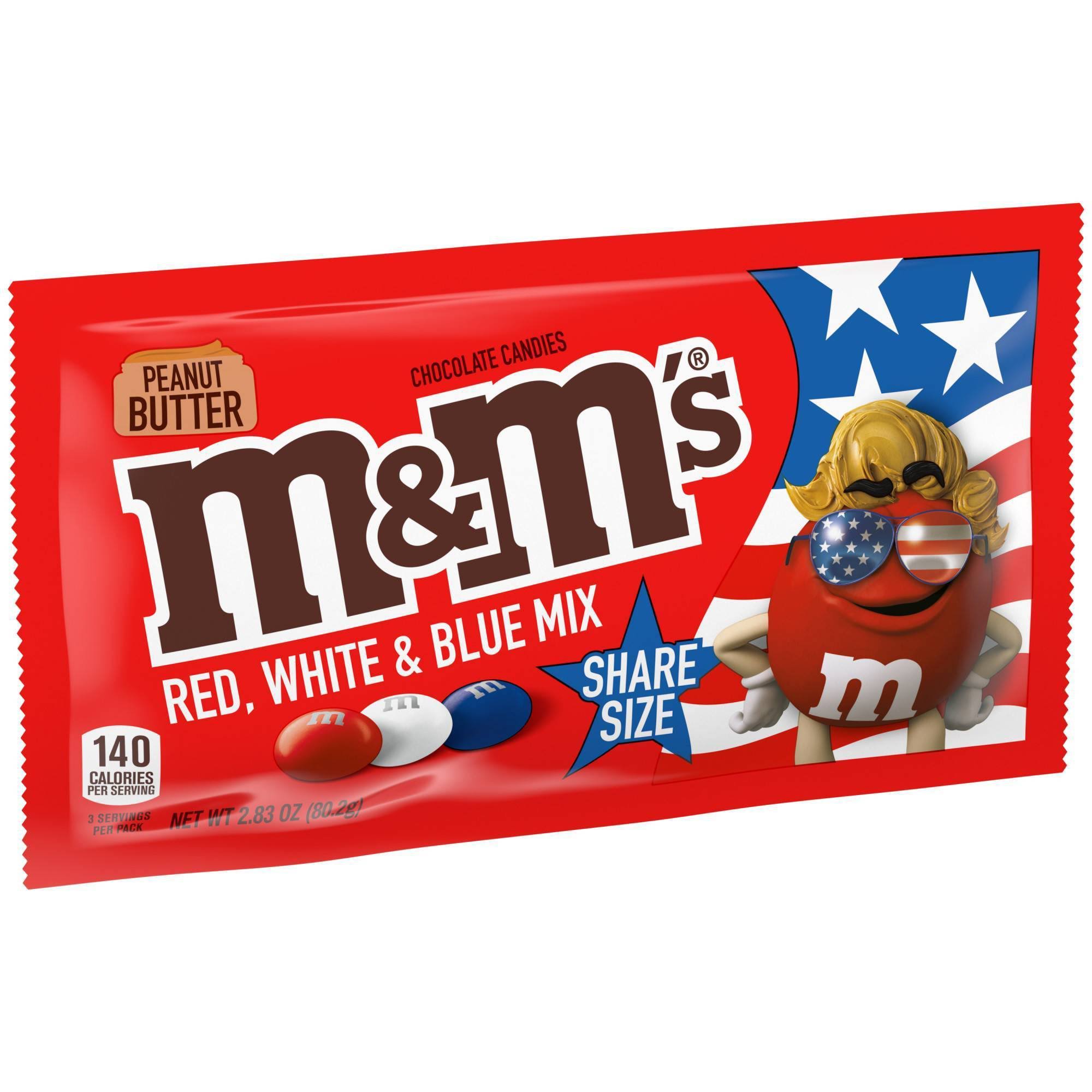 M&M's Chocolate Candies, Peanut Butter, Red, White & Blue Mix, Share Size - 2.83 oz
