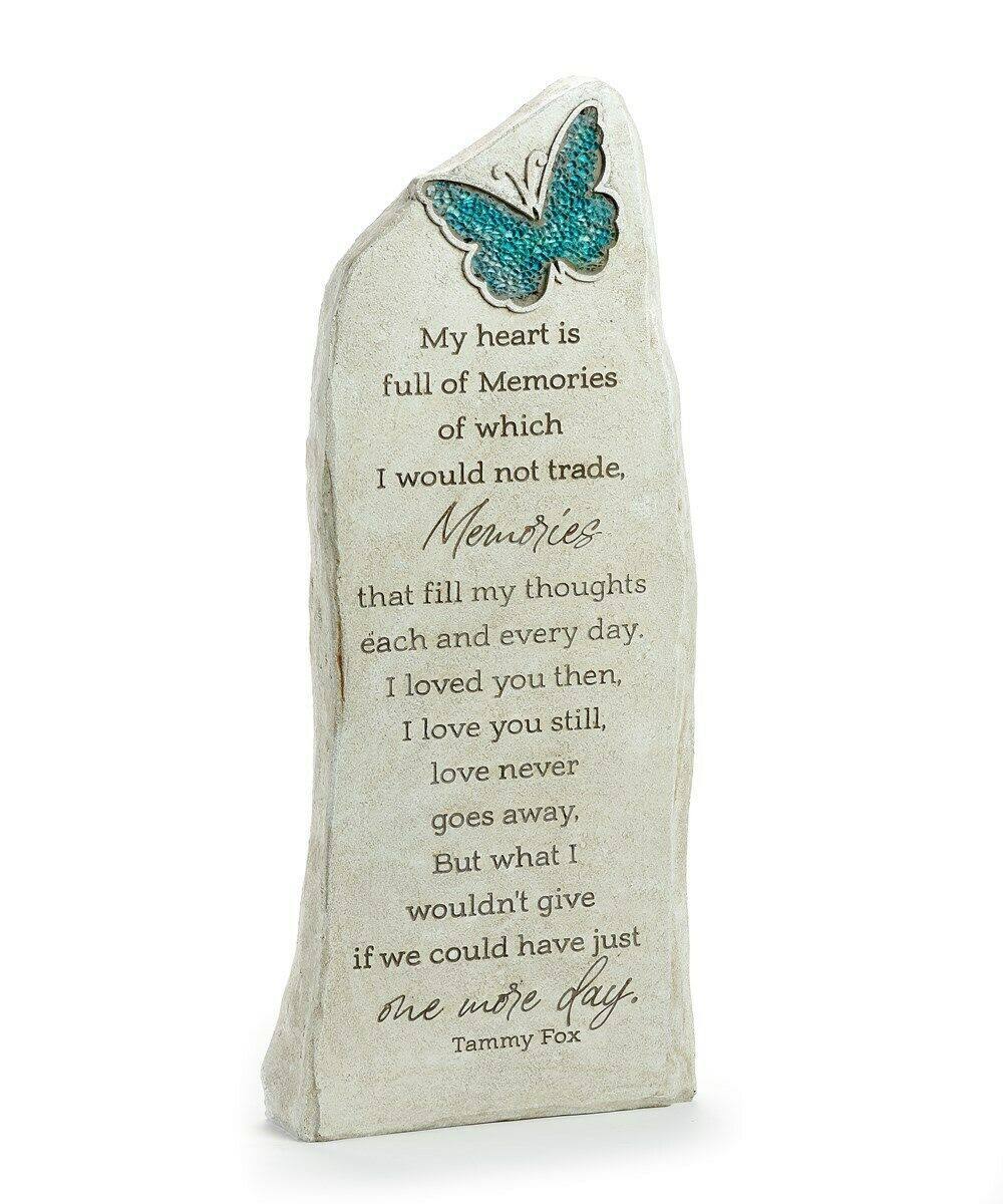 Pet Memorial Mosaic Glass Statuary W Sentiment Up Right 20" H W Butterfly Resin
